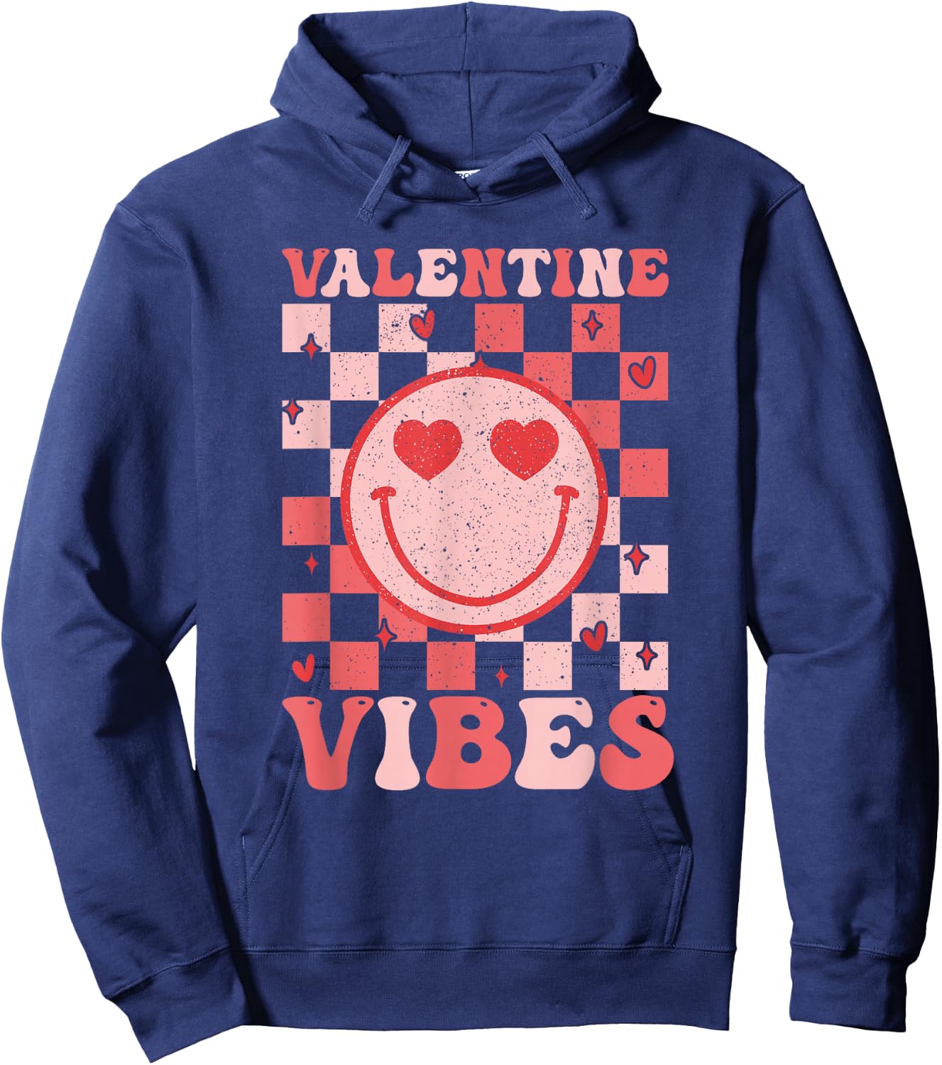 Retro Groovy Smile Face Valentine Vibes Men Women Kids Hoodie - Hoodie | Navy