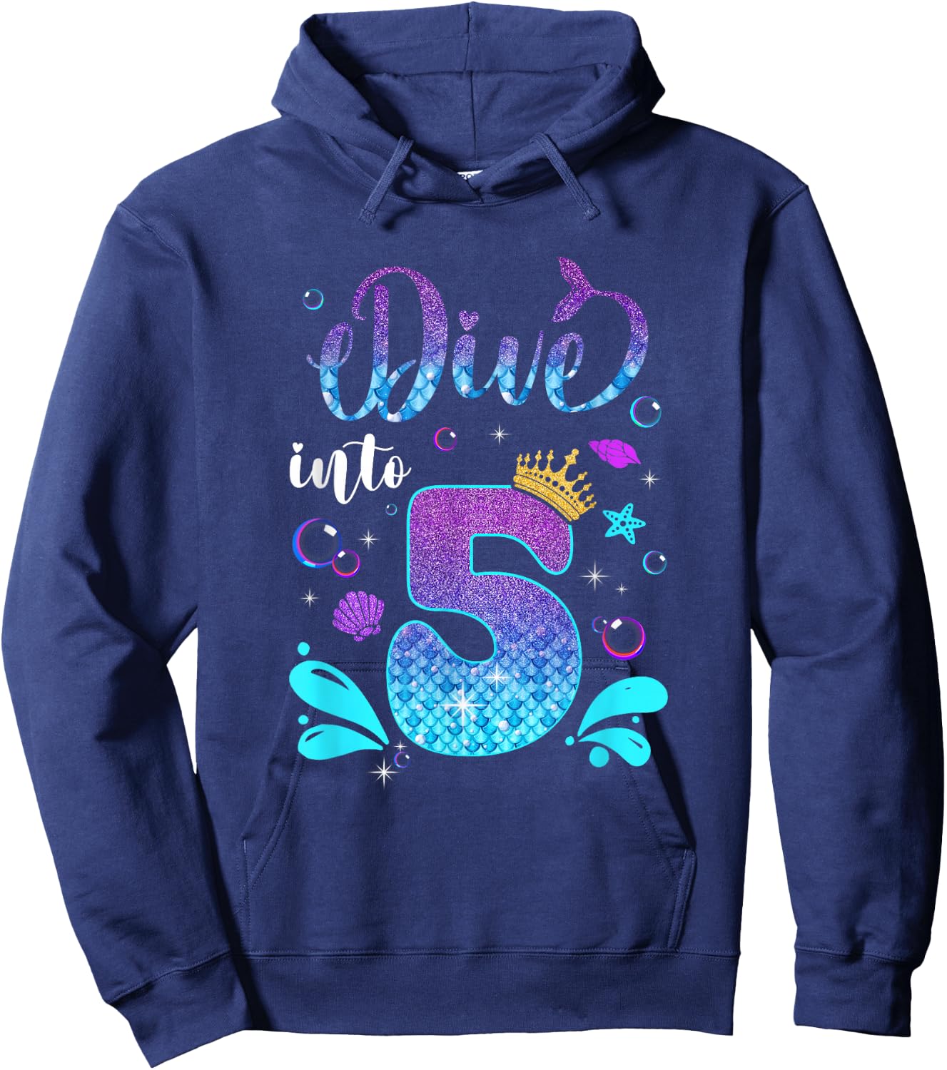 Dive Into 5 Birthday Decorations Girl 5Th Birthday Mermaid Hoodie - Hoodie | Navy