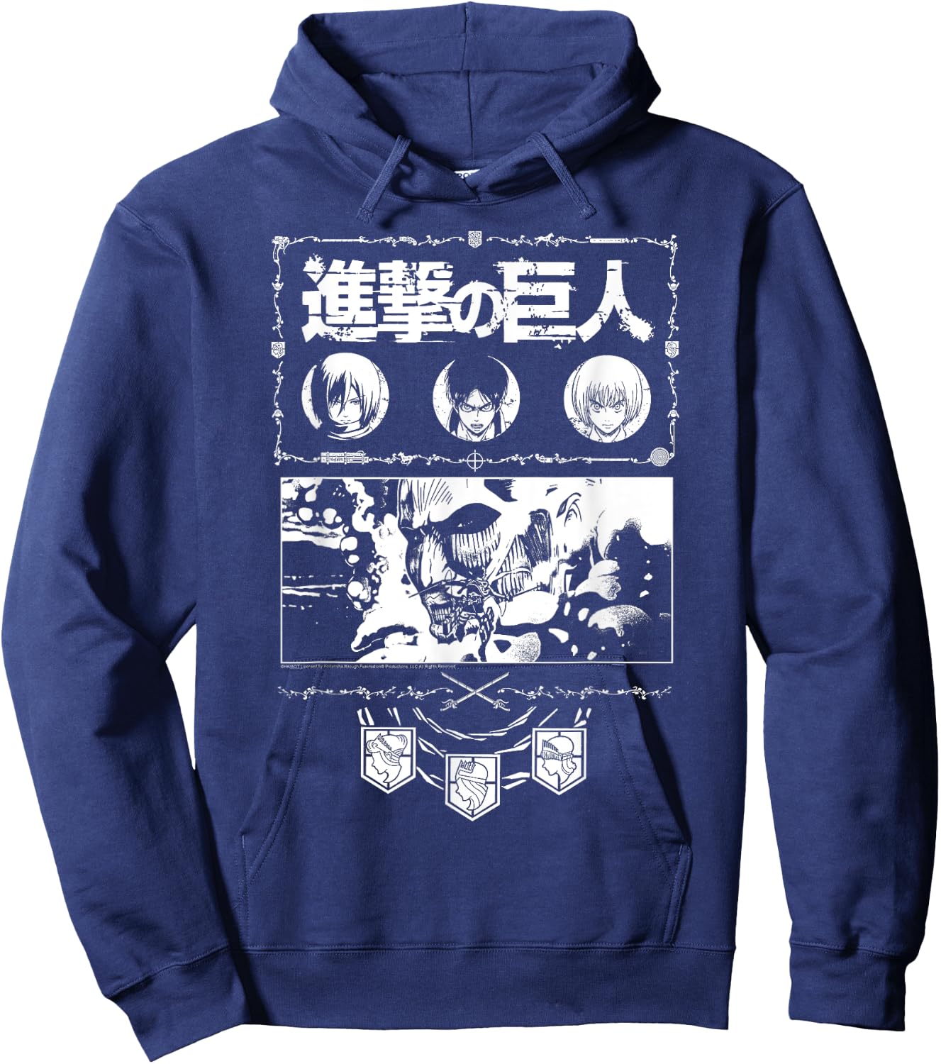 Attack on Titan Ornate Collage White Print AOT Anime Hoodie - Hoodie | Navy