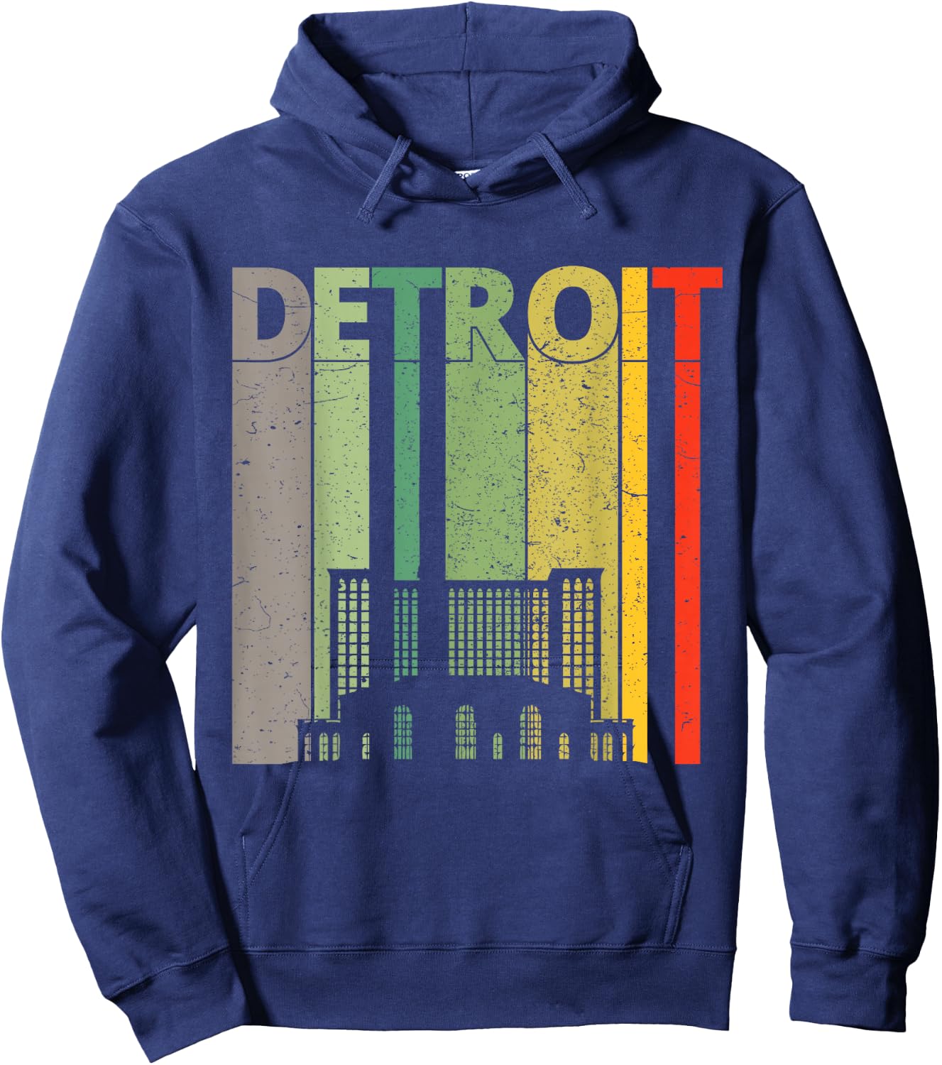Retro Detroit T Shirt | Vintage Detroit Train Station Shirt Hoodie - Hoodie | Navy