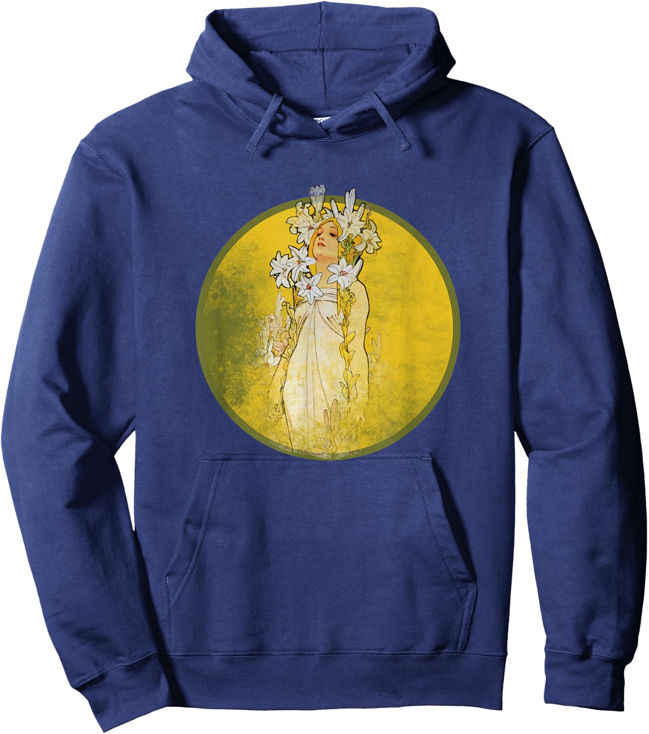 Vintage Art Nouveau Shirt Alphonse Mucha Lily Hoodie - Hoodie | Navy