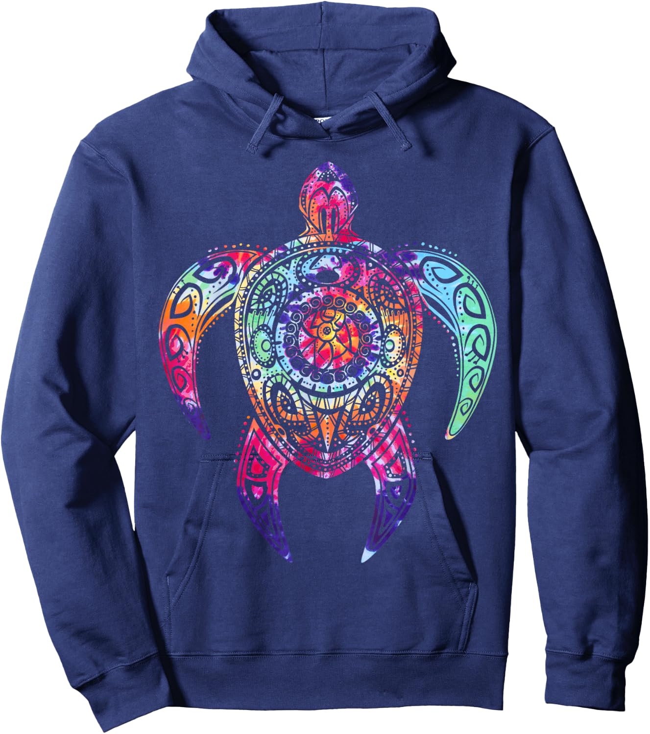 Hippie Tie Dye Shirt, Psychedelic Sea Turtle Tribal Hoodie - Hoodie | Navy