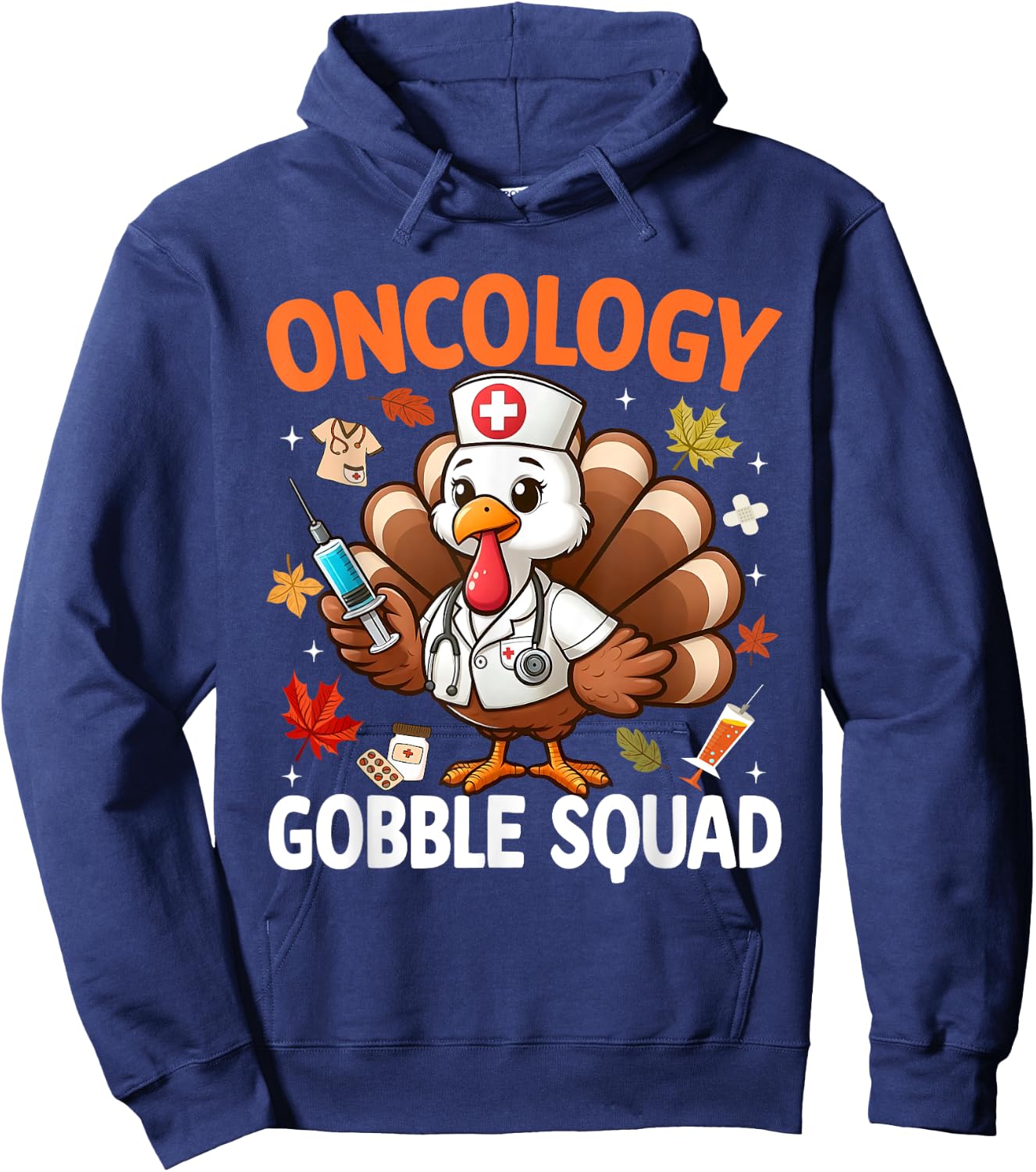 Thanksgiving Oncology Nurse Gobble Squad Turkey Fall Autumn Hoodie - Hoodie | Navy