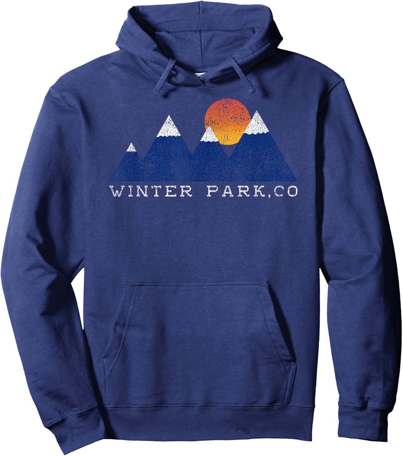 Retro Winter Park Colorado Snowcap Mountain Sunset Hoodie - Hoodie | Navy