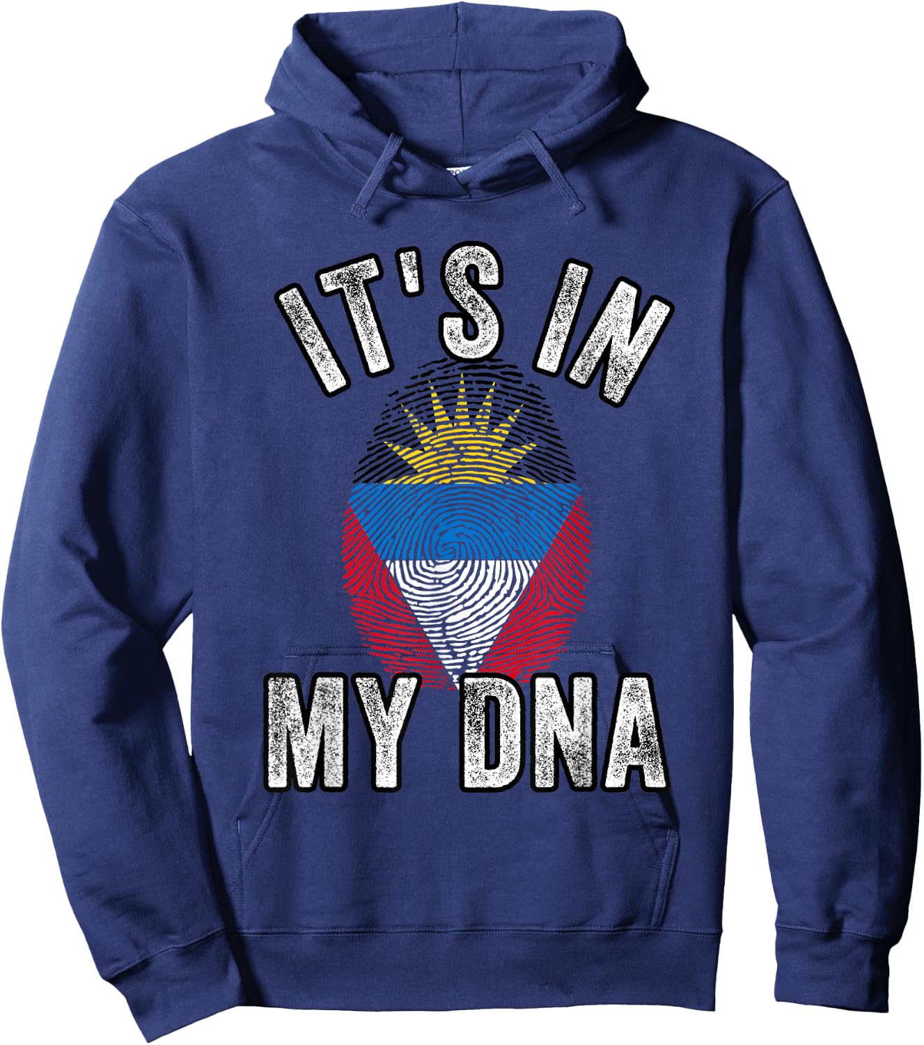 Funny it's in my DNA Antigua and barbuda flag Fingerprint Hoodie - Hoodie | Navy