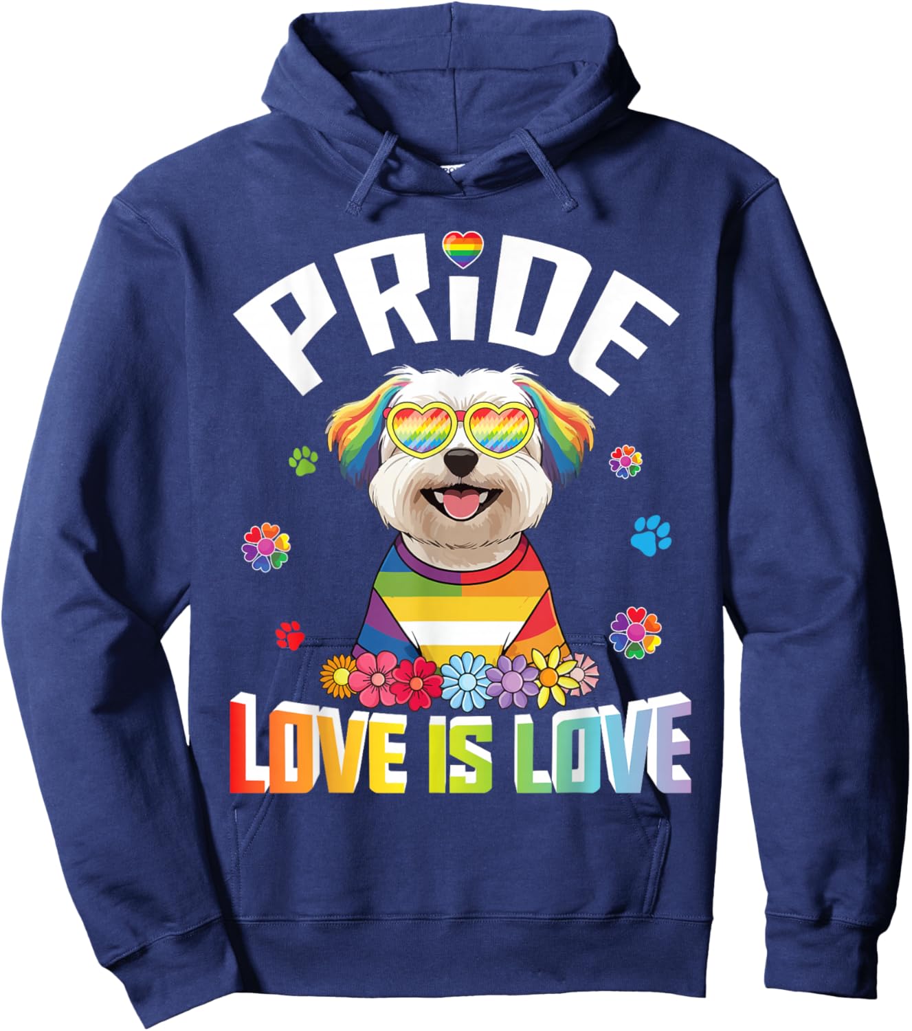 Heart Sunglasses Maltese Dog Pride Love Is Love Rainbow LGBT Hoodie - Hoodie | Navy