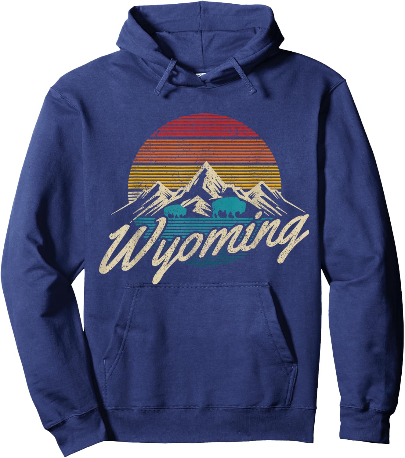 Wyoming Vintage Mountains Bison American Buffalo Gift Hoodie - Hoodie | Navy