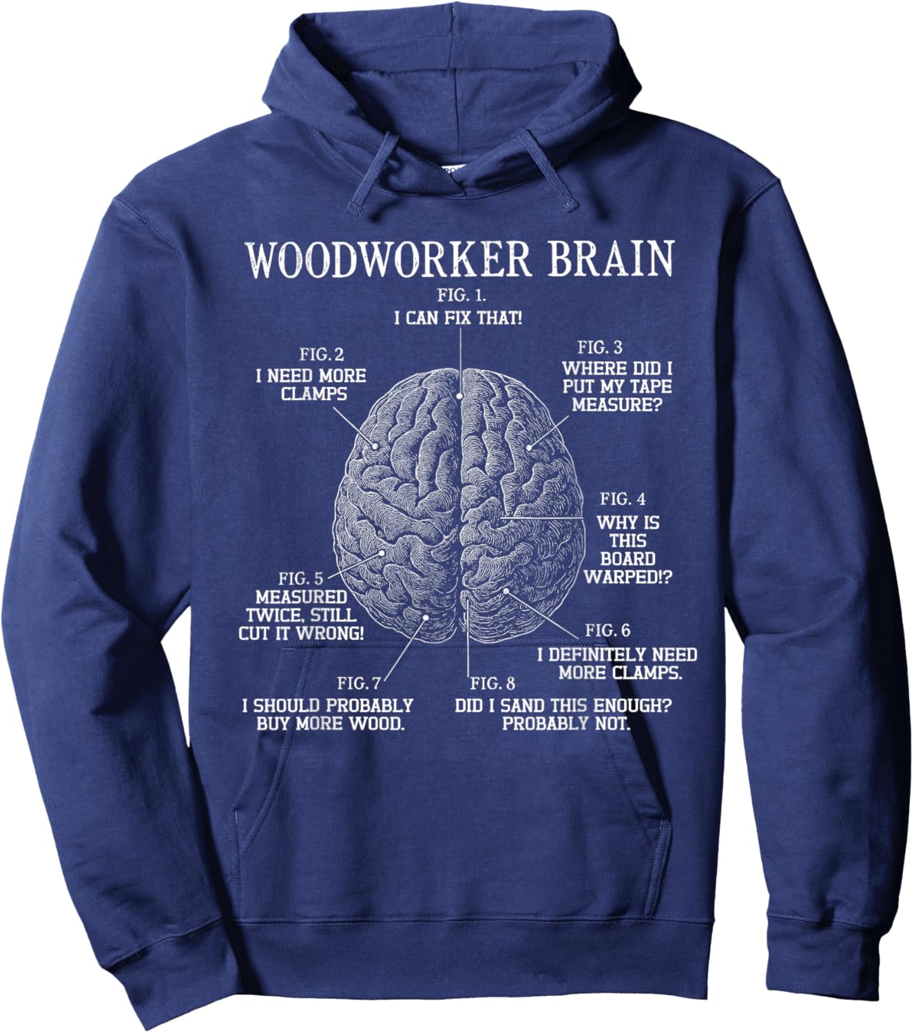 Vintage Woodworker Brain Funny Woodworking Anatomy Woodsman Hoodie - Hoodie | Navy