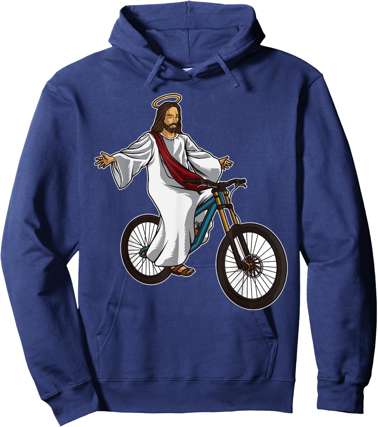 Funny Jesus Bicycle Illustration Riding a Mountainbike Hoodie - Hoodie | Navy