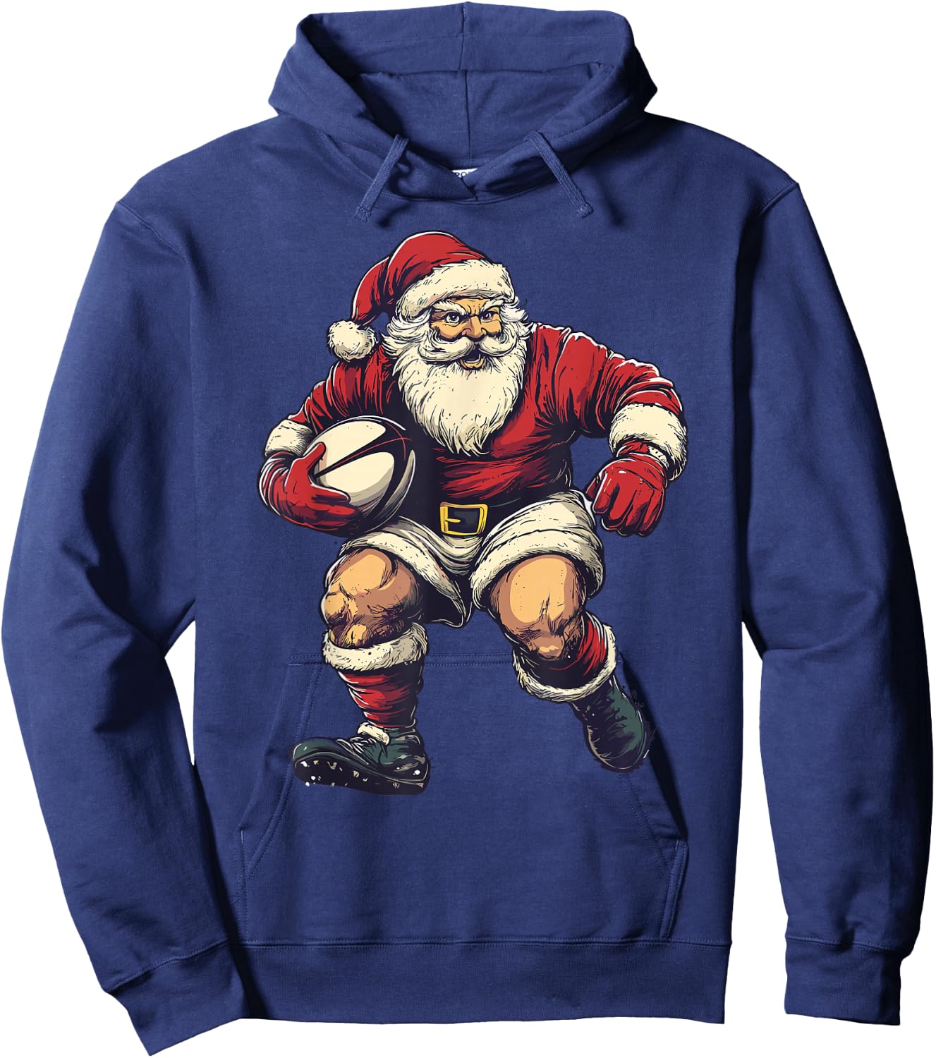 Santa Playing Rugby Funny Rugby Player Christmas Xmas Pajama Hoodie - Hoodie | Navy
