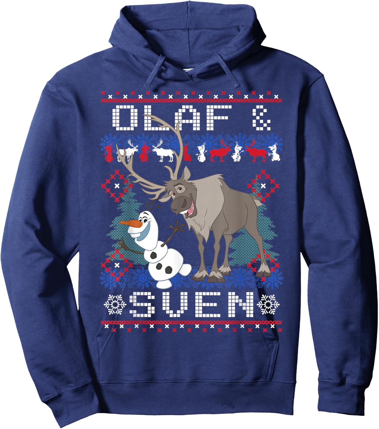 Disney Frozen Christmas Olaf & Sven Ugly Holiday Sweater Hoodie - Hoodie | Navy