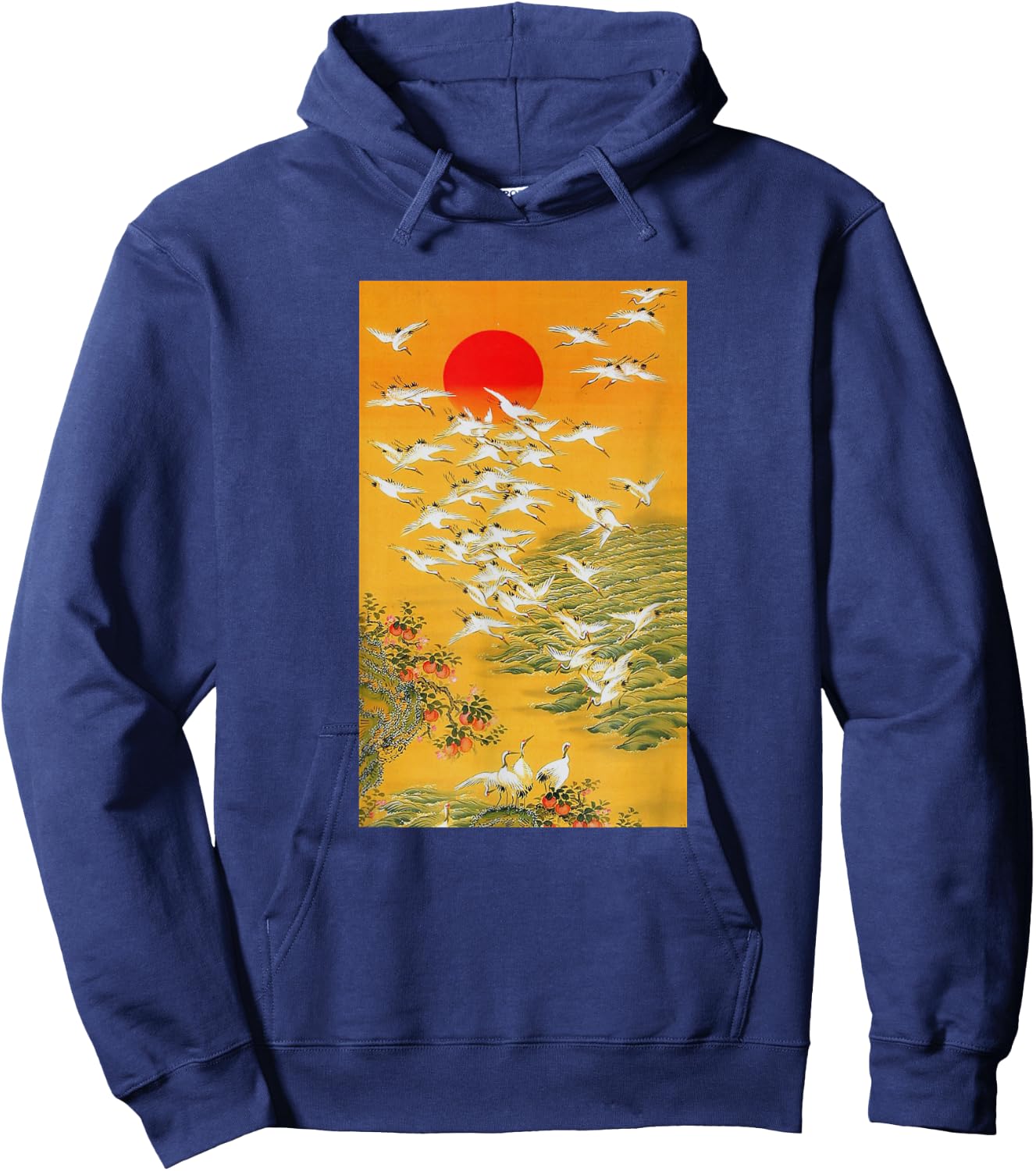 Japanese Crane Vintage Hokusai Woodblock Hoodie - Hoodie | Navy