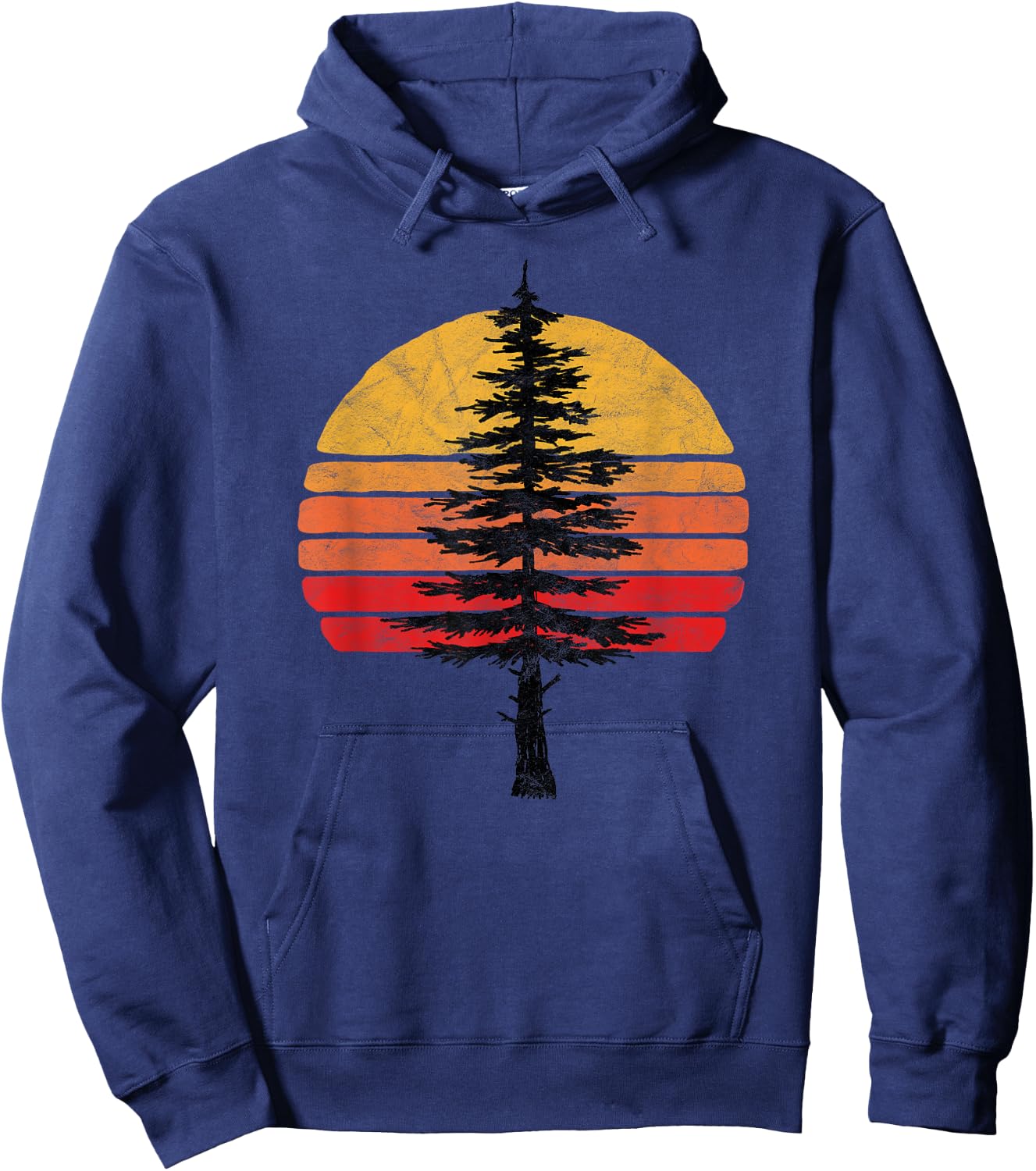 Retro Sun Minimalist White Pine Tree Illustration Graphic Hoodie - Hoodie | Navy