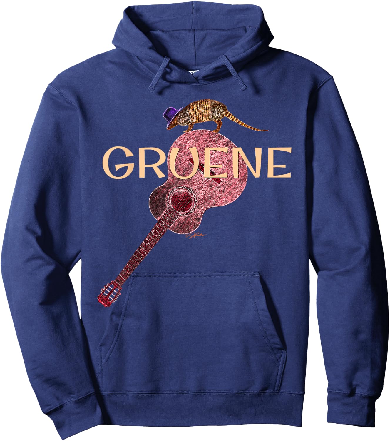 JCombs: Gruene, Texas Armadillo/Guitar Hoodie - Hoodie | Navy