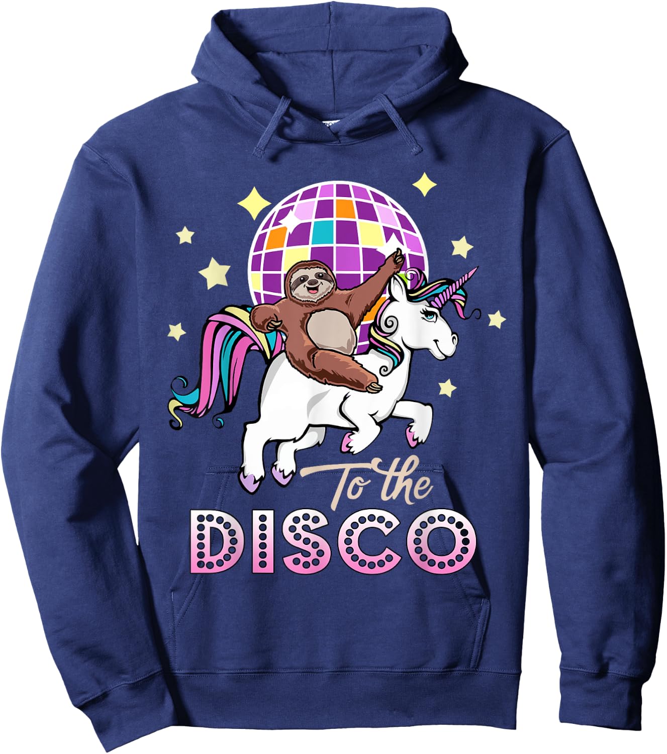 Sloth Riding Unicorn To The Disco Hoodie - Hoodie | Navy