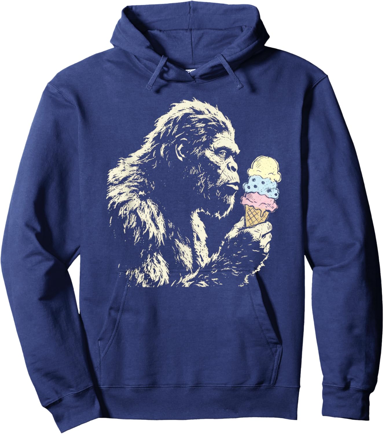 Bigfoot Ice Cream Funny Sasquatch Vintage Summer Hoodie - Hoodie | Navy