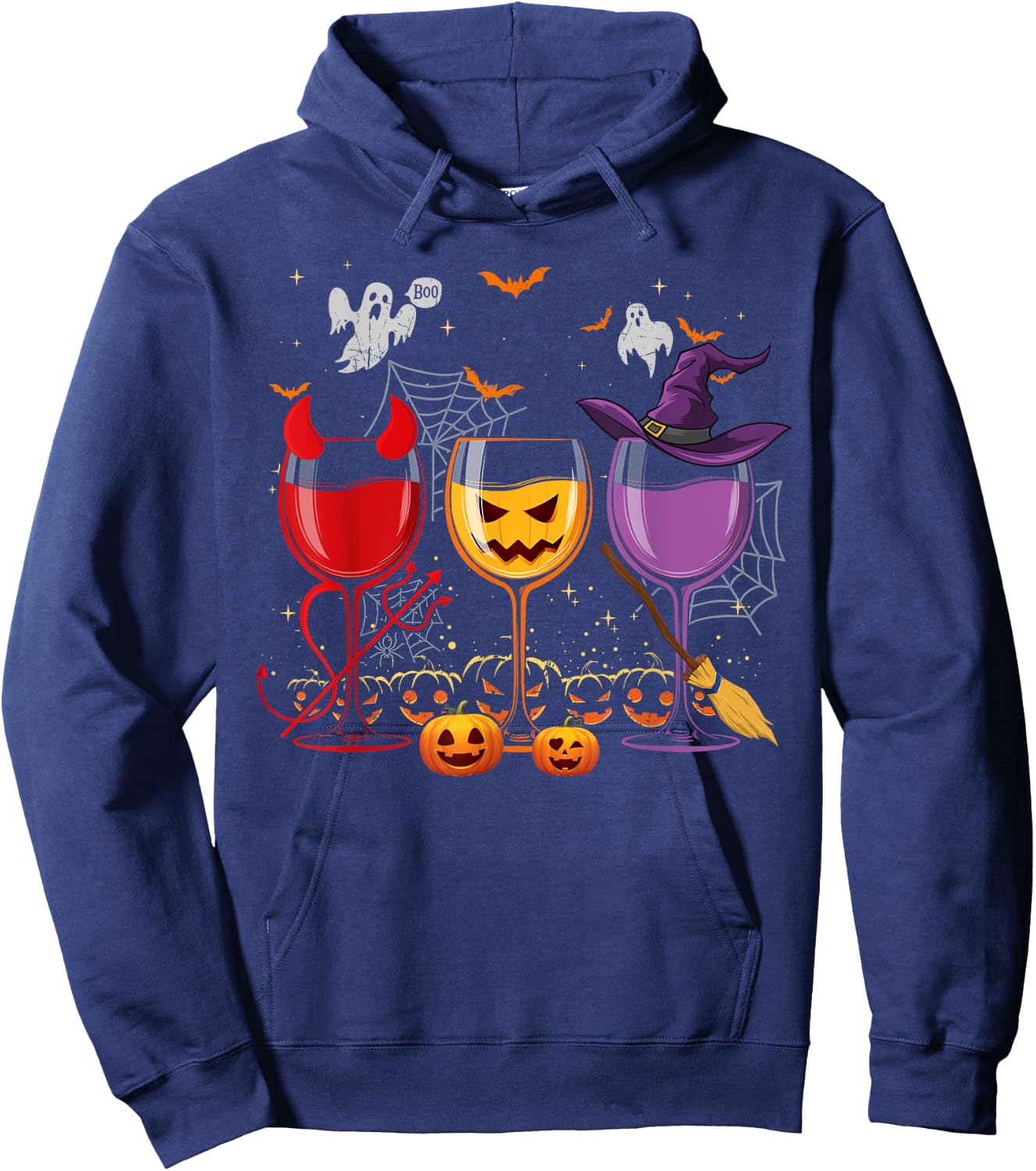 Three Glasses Of Wines Funny Halloween Wine Lover Hoodie - Hoodie | Navy