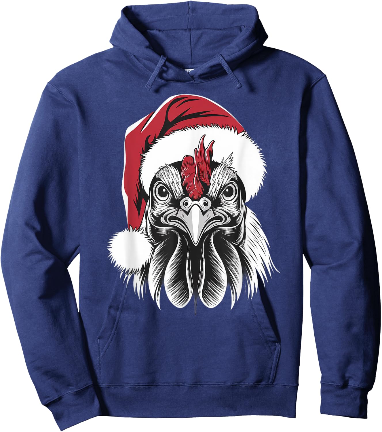 Joyful Rooster Santa on Rooster Christmas Hoodie - Hoodie | Navy