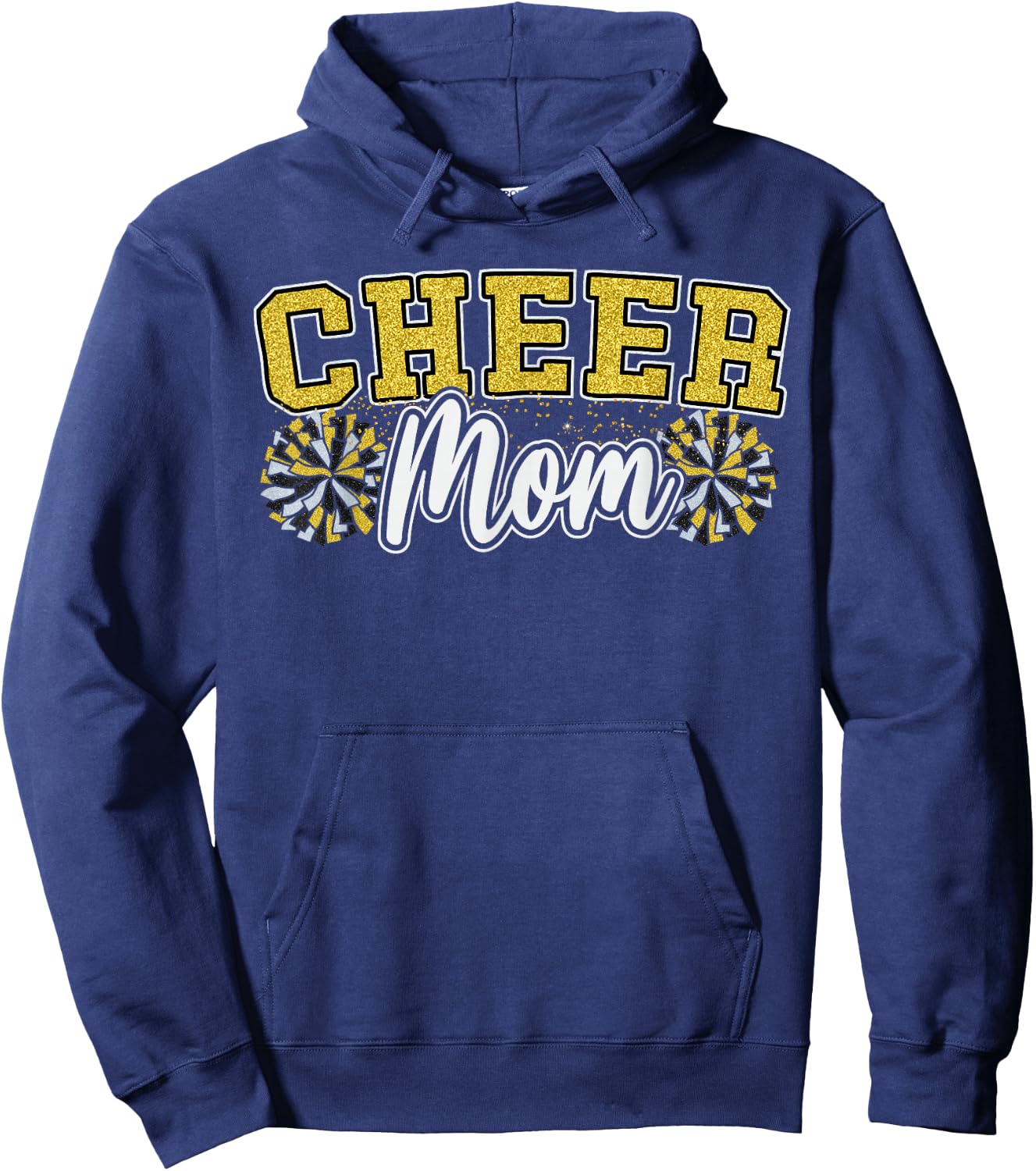 Funny Loud Proud Cheer Mom Mama Cheerleading Yellow Pom Poms Hoodie - Hoodie | Navy