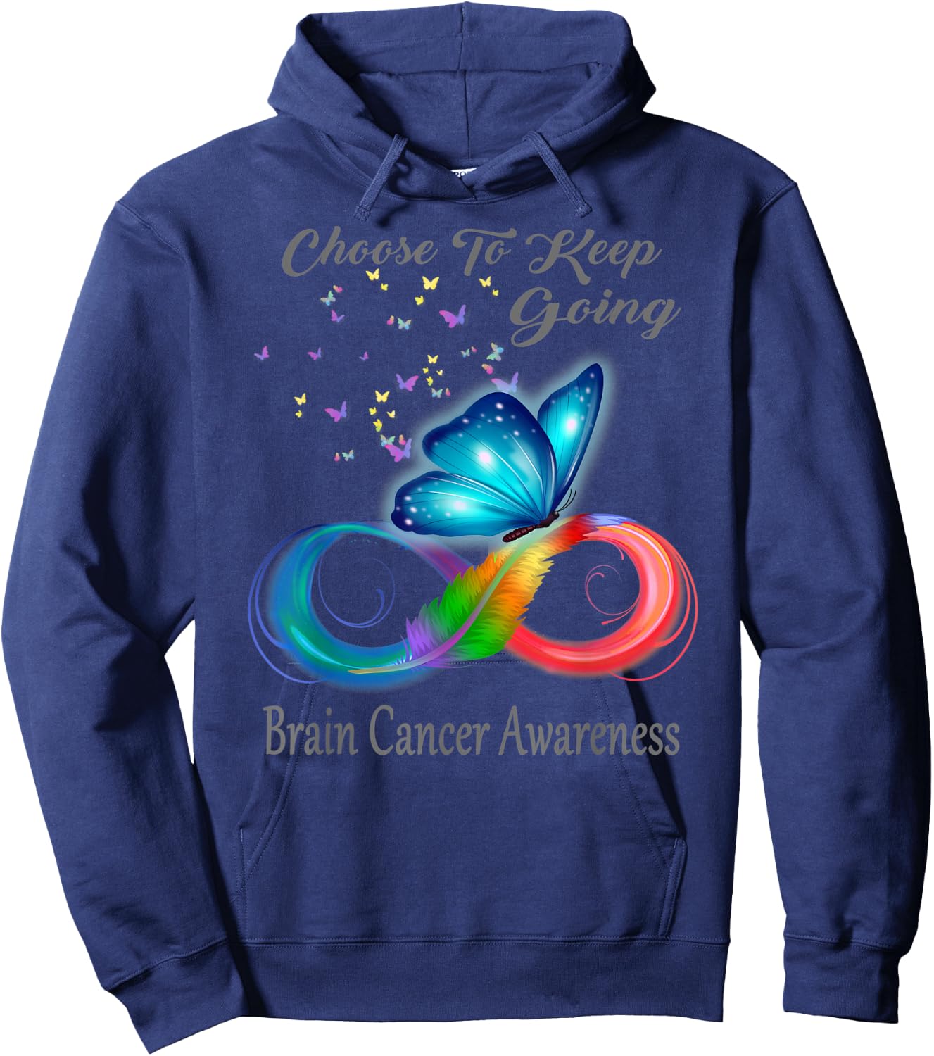 Butterfly Choose To Keep Going Brain Cancer Awareness Hoodie - Hoodie | Navy