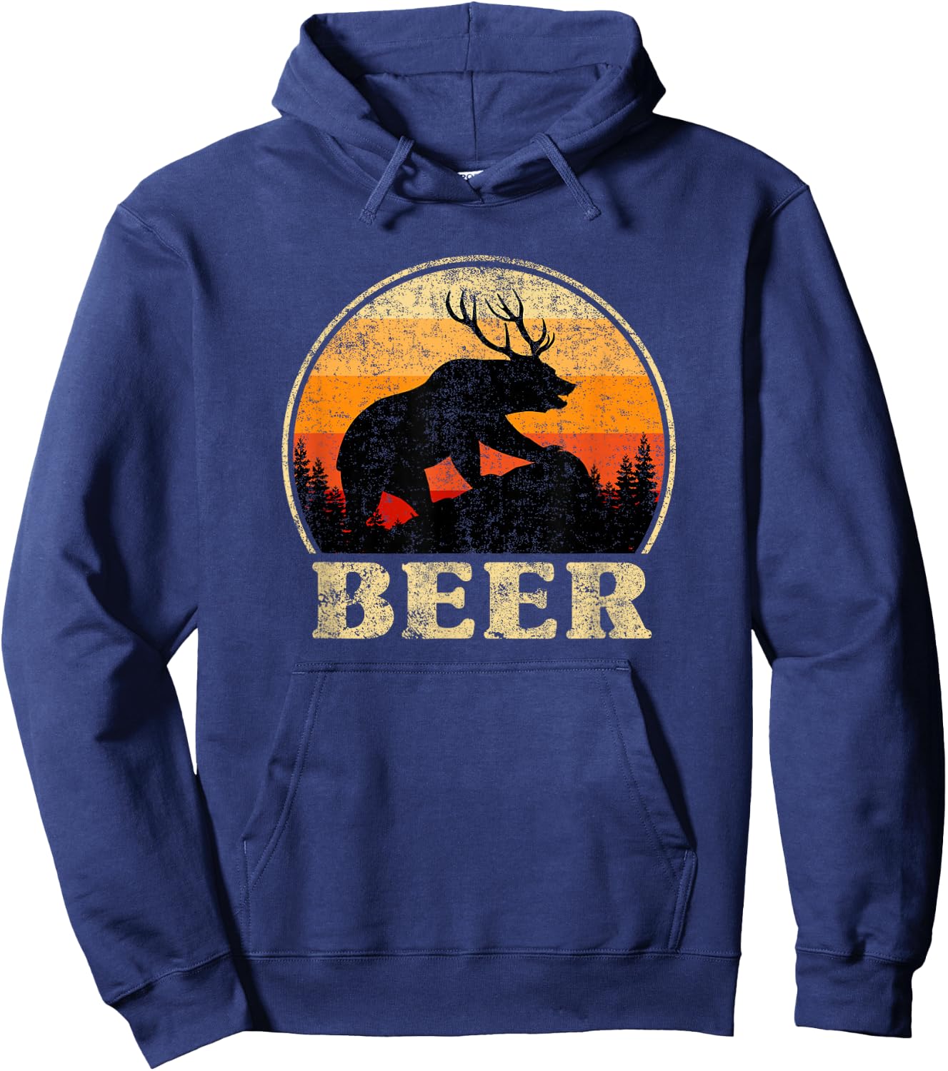 Bear Deer Funny Beer Retro Vintage St. Patrick's Day Hoodie - Hoodie | Navy