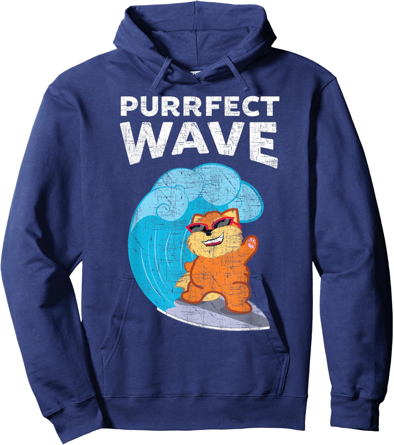 Purrfect Wave Cool Retro Vintage Cat Surf design Men Women Kids Hoodie - Hoodie | Navy
