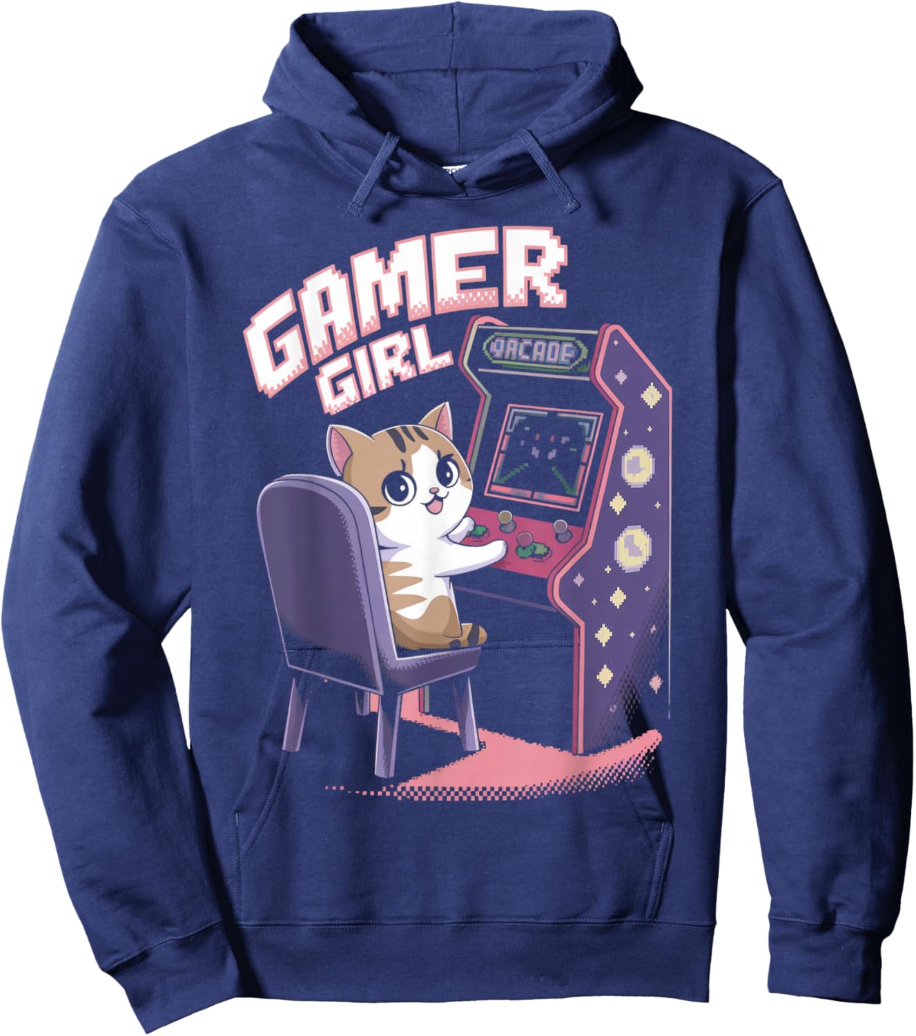 Gamer Girl Cat Kitten Arcade Gamer Gaming Video Game Arcade Hoodie - Hoodie | Navy