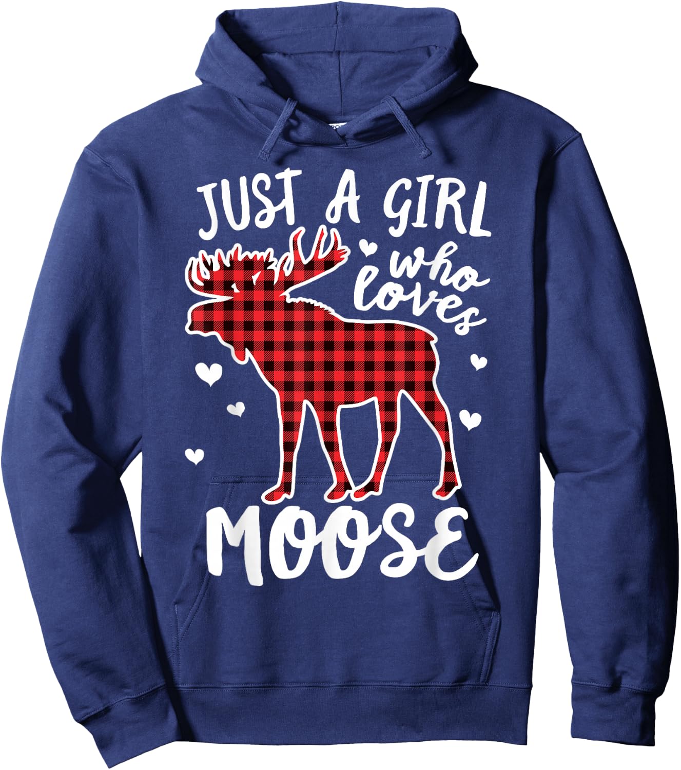 Just A Girl Who Loves Moose Buffalo Plaid Christmas Hoodie - Hoodie | Navy
