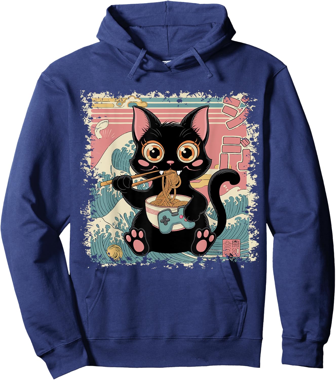 Cat Ramen Gaming Japanese Funny Graphic Kawaii Cat Anime Hoodie - Hoodie | Navy