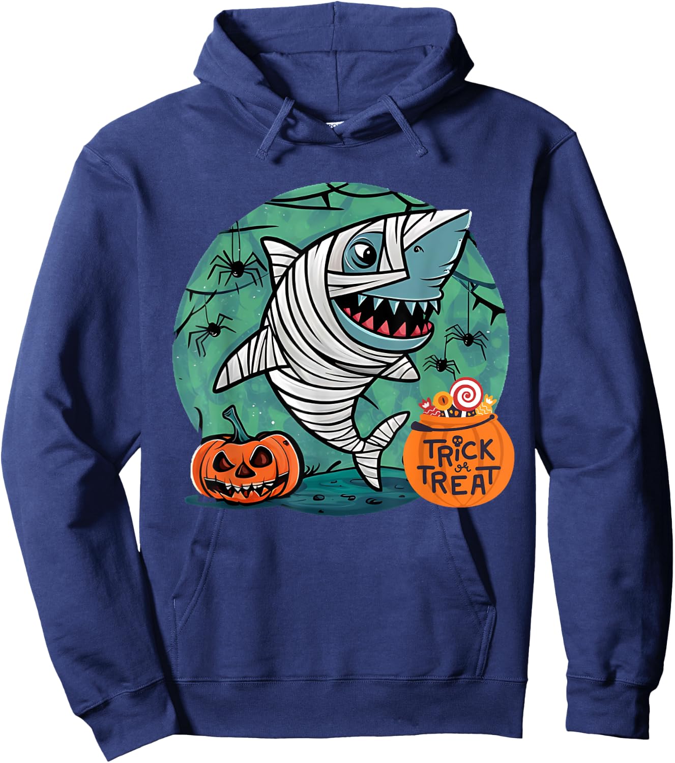 Mummy Shark Scary Spooky Season Funny Halloween Costume Crew Hoodie - Hoodie | Navy