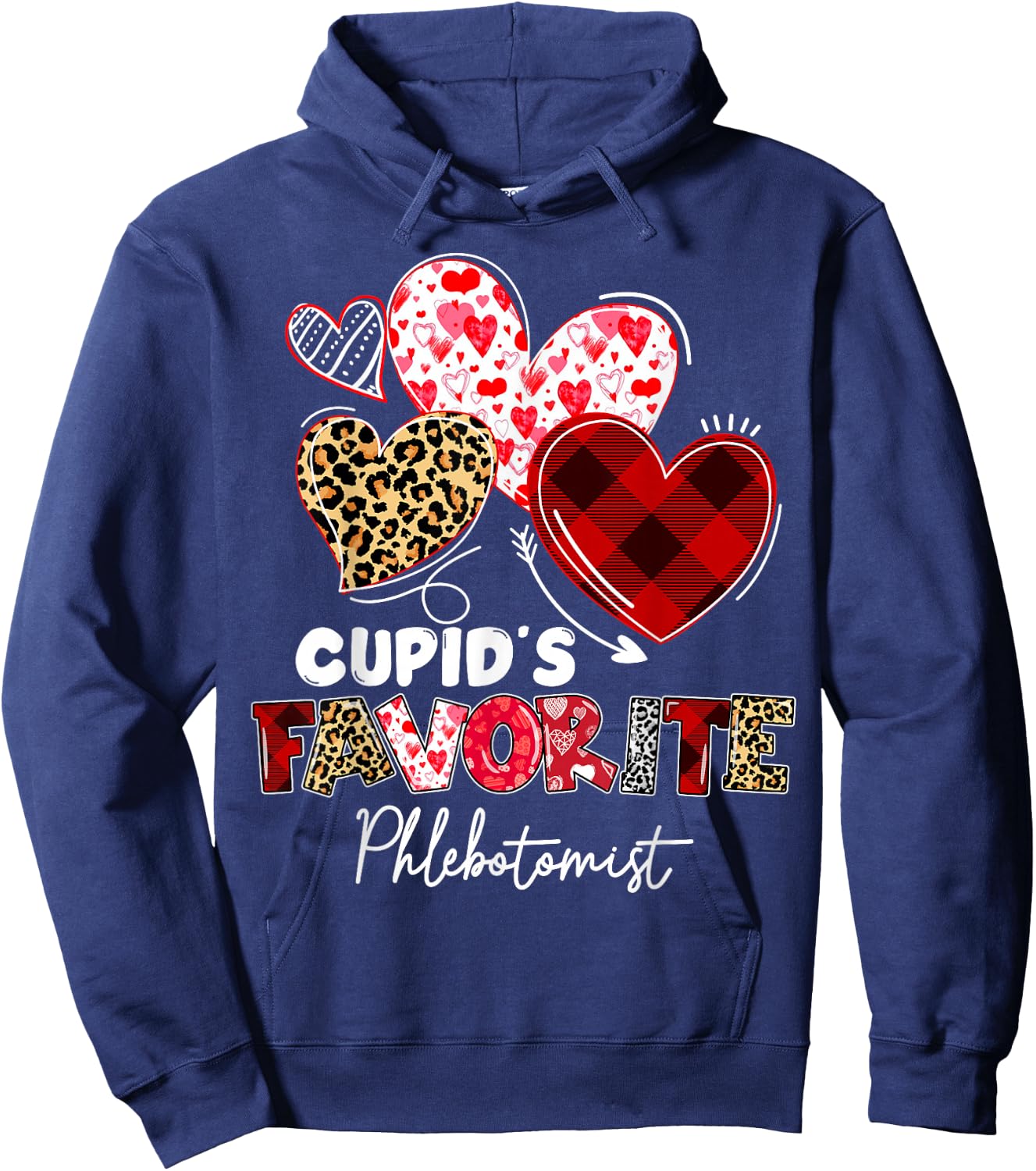 Cupid's Favorite Phlebotomist Valentine Phlebotomy Tech Hoodie - Hoodie | Navy