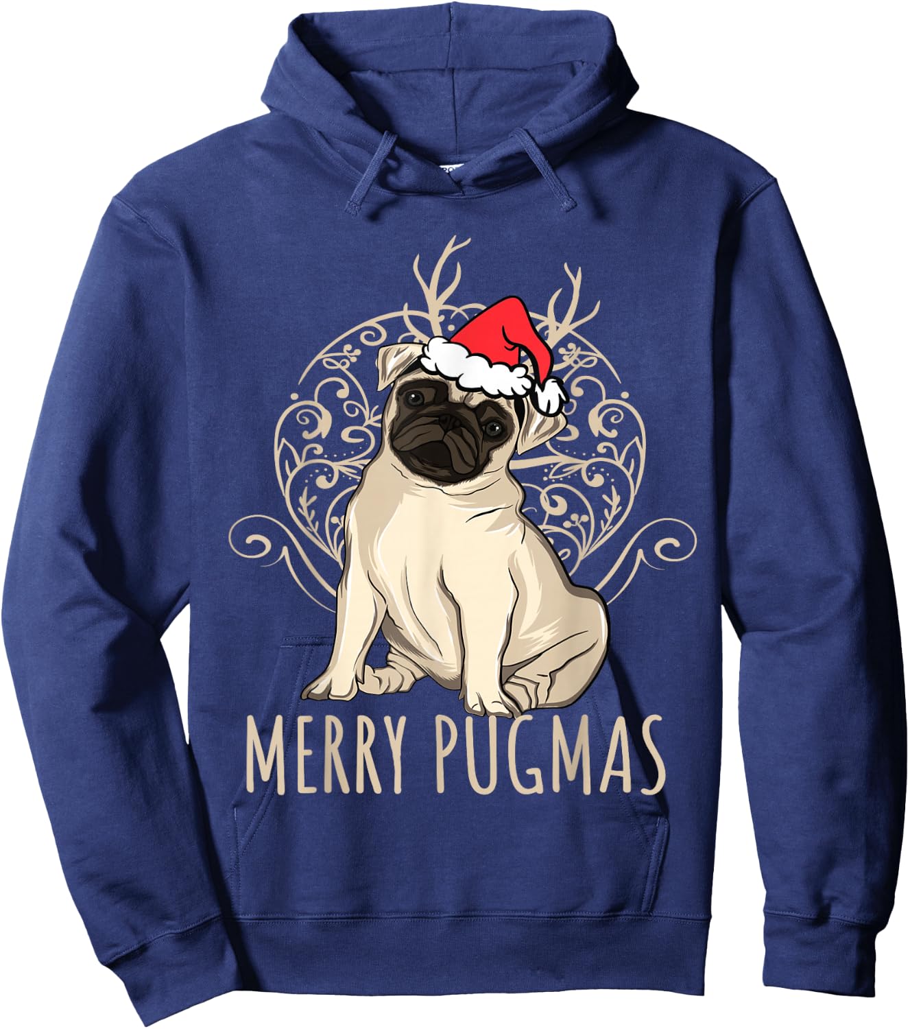 Merry Pugmas Funny Pug Christmas Hoodie - Hoodie | Navy