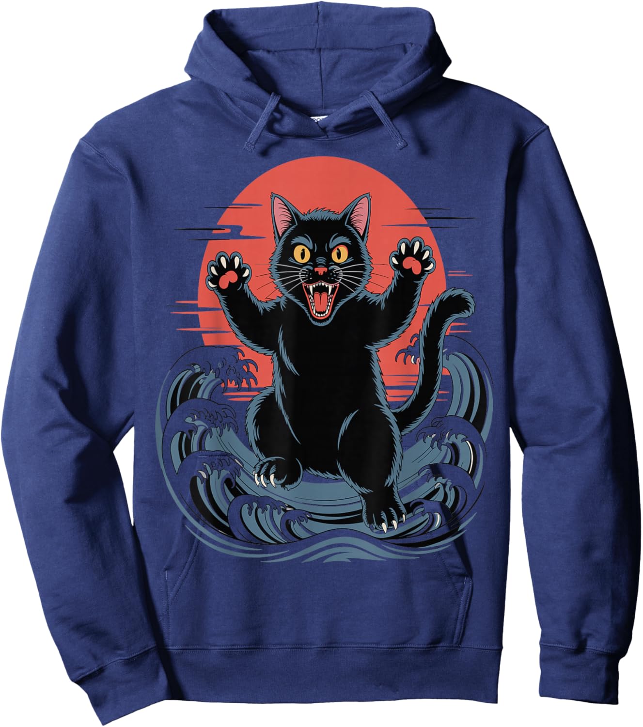 Catzilla Cat Japanese Art Funny Graphic Design Hoodie - Hoodie | Navy