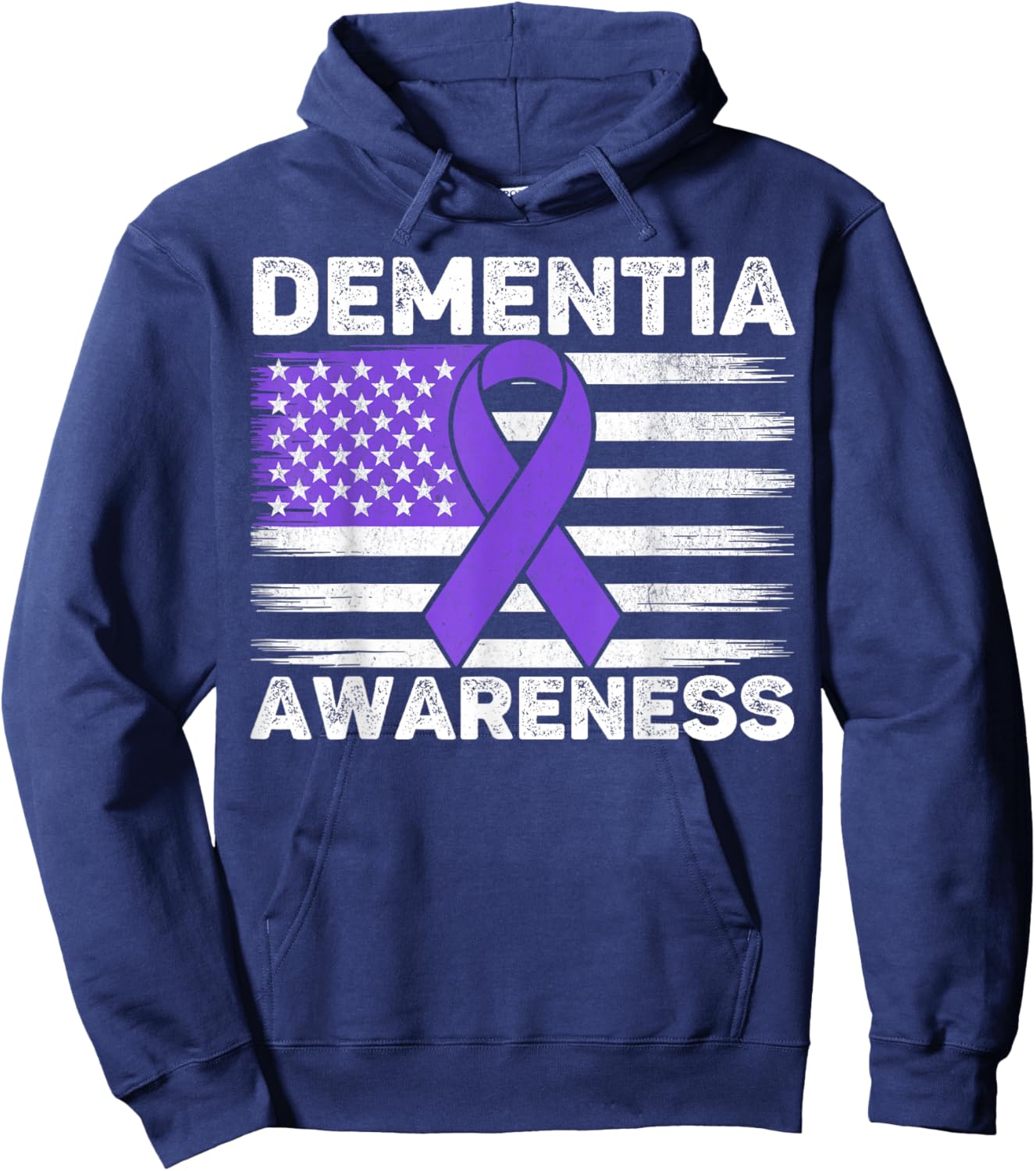 Dementia Awareness Month Men Women USA American Flag Purple Hoodie - Hoodie | Navy
