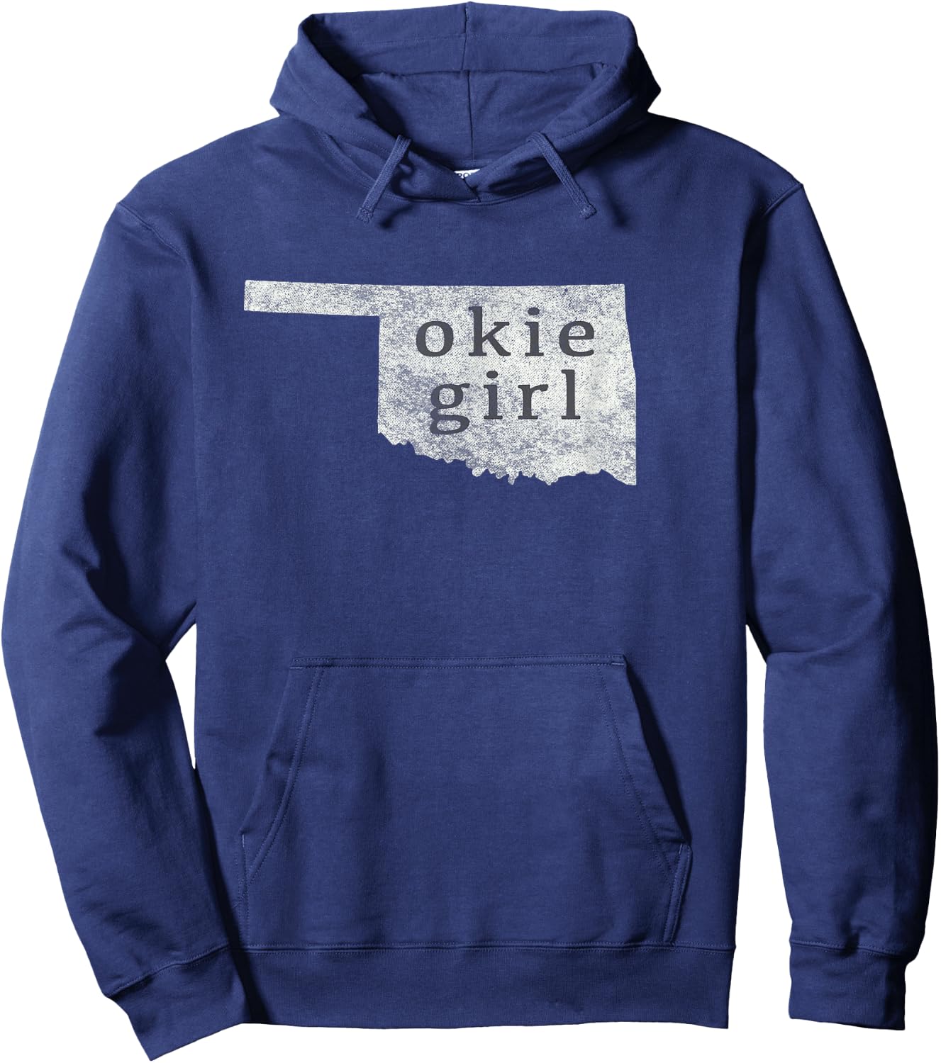 Okie Girl White Distressed Style Hoodie - Hoodie | Navy