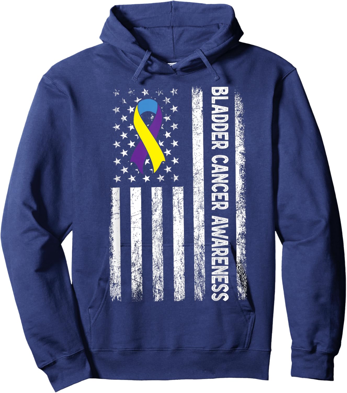 Bladder Cancer Awareness Purple Yellow Blue American Flag Hoodie - Hoodie | Navy