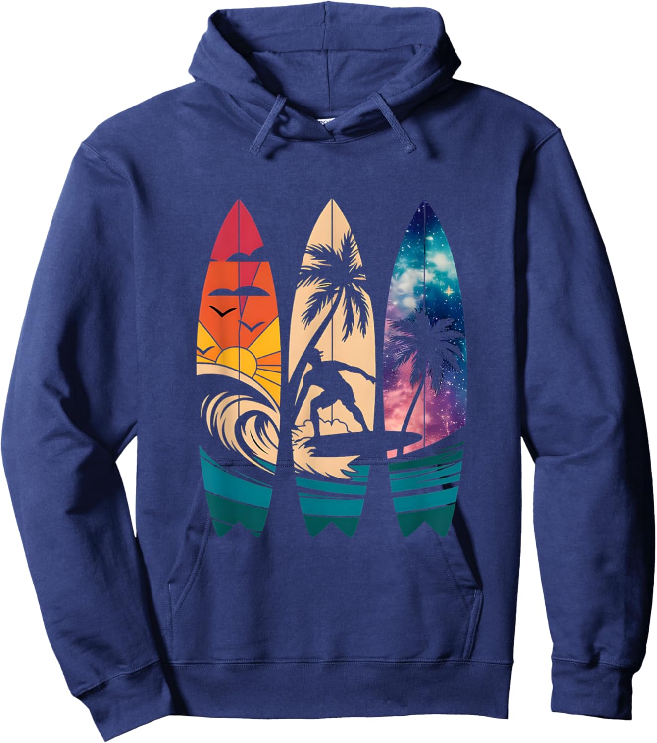 Tie Dye Surfboard Surfing Beach Summer Vibes Retro Style Hoodie - Hoodie | Navy