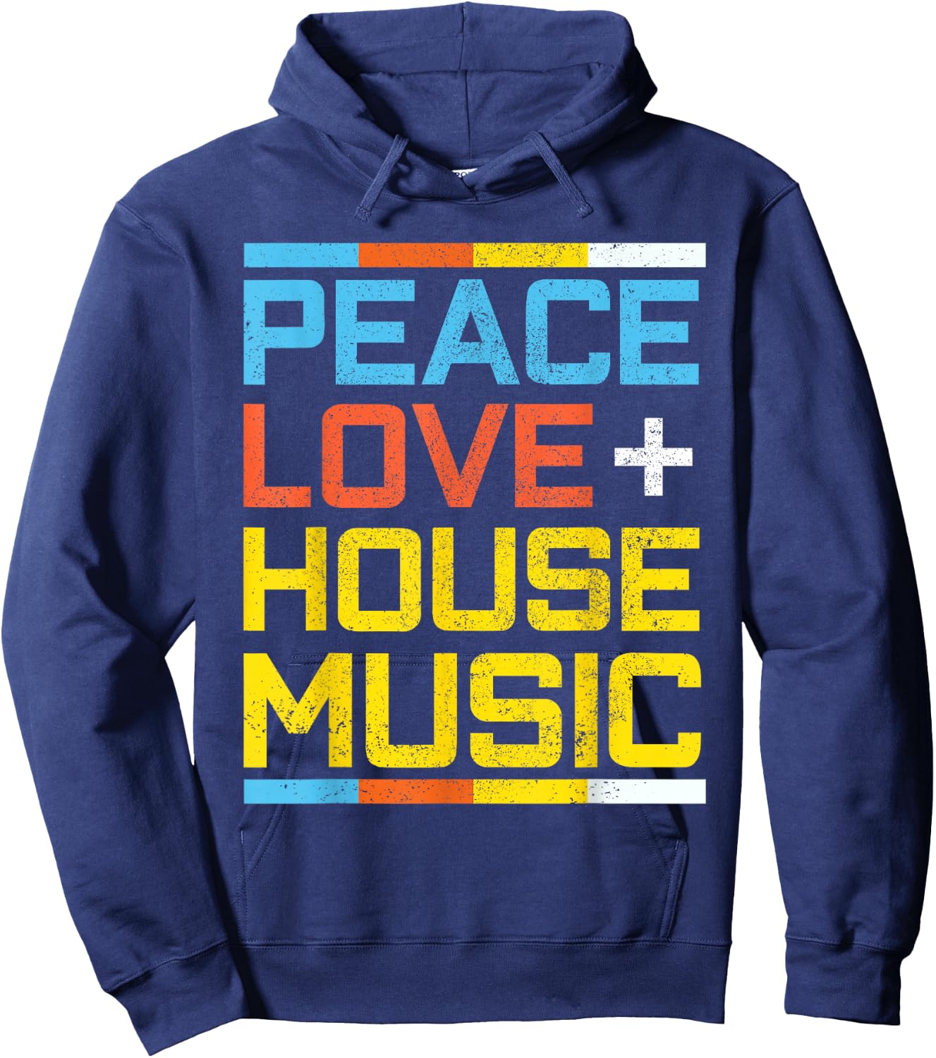 House Music Vintage Retro Peace Love EDM DJ Gift Hoodie - Hoodie | Navy