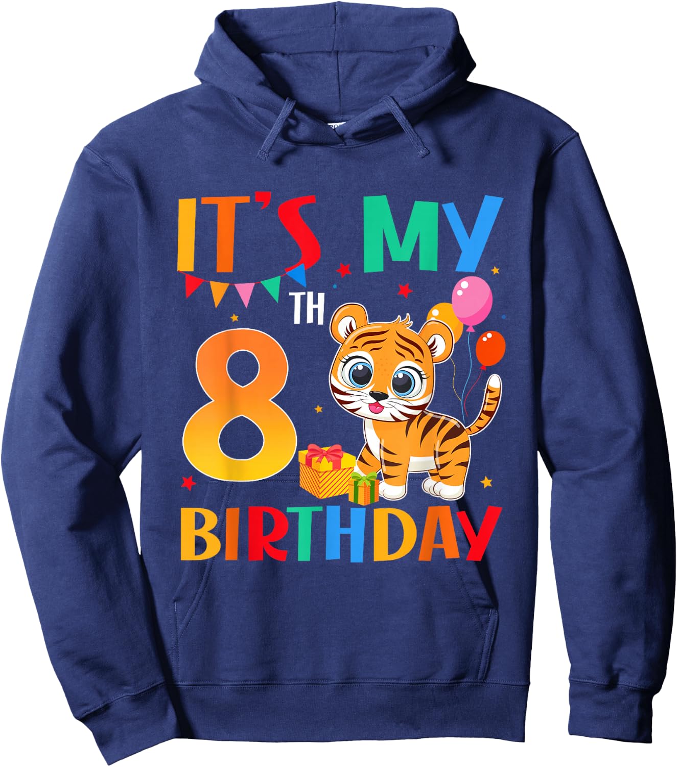 It's My 8th Birthday Tiger Theme 8 Year Old Boy Girl Party Hoodie - Hoodie | Navy