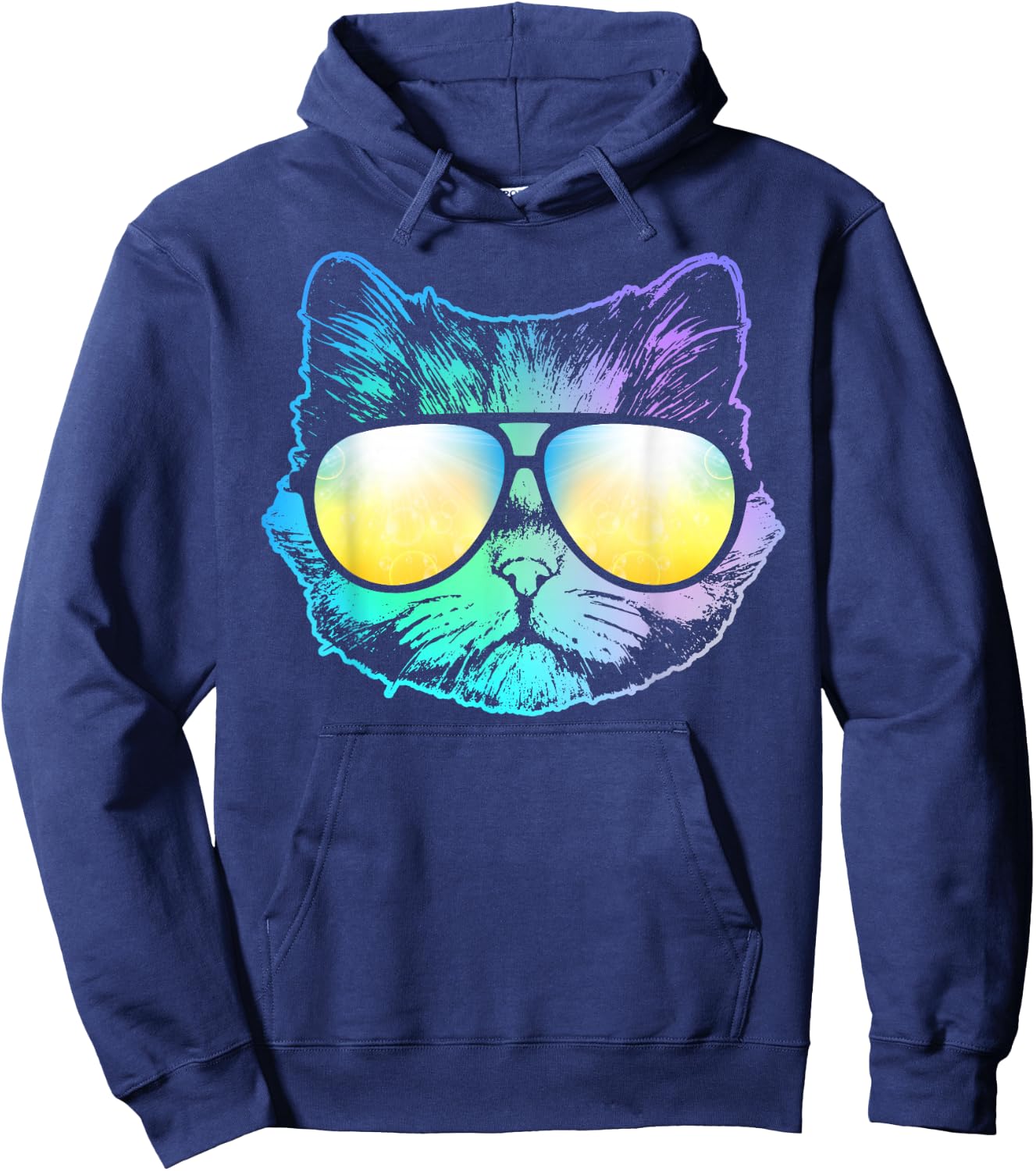 Cat Neon Face Shirt For Kitty Or Kitten Lovers Men Women Kids Hoodie - Hoodie | Navy