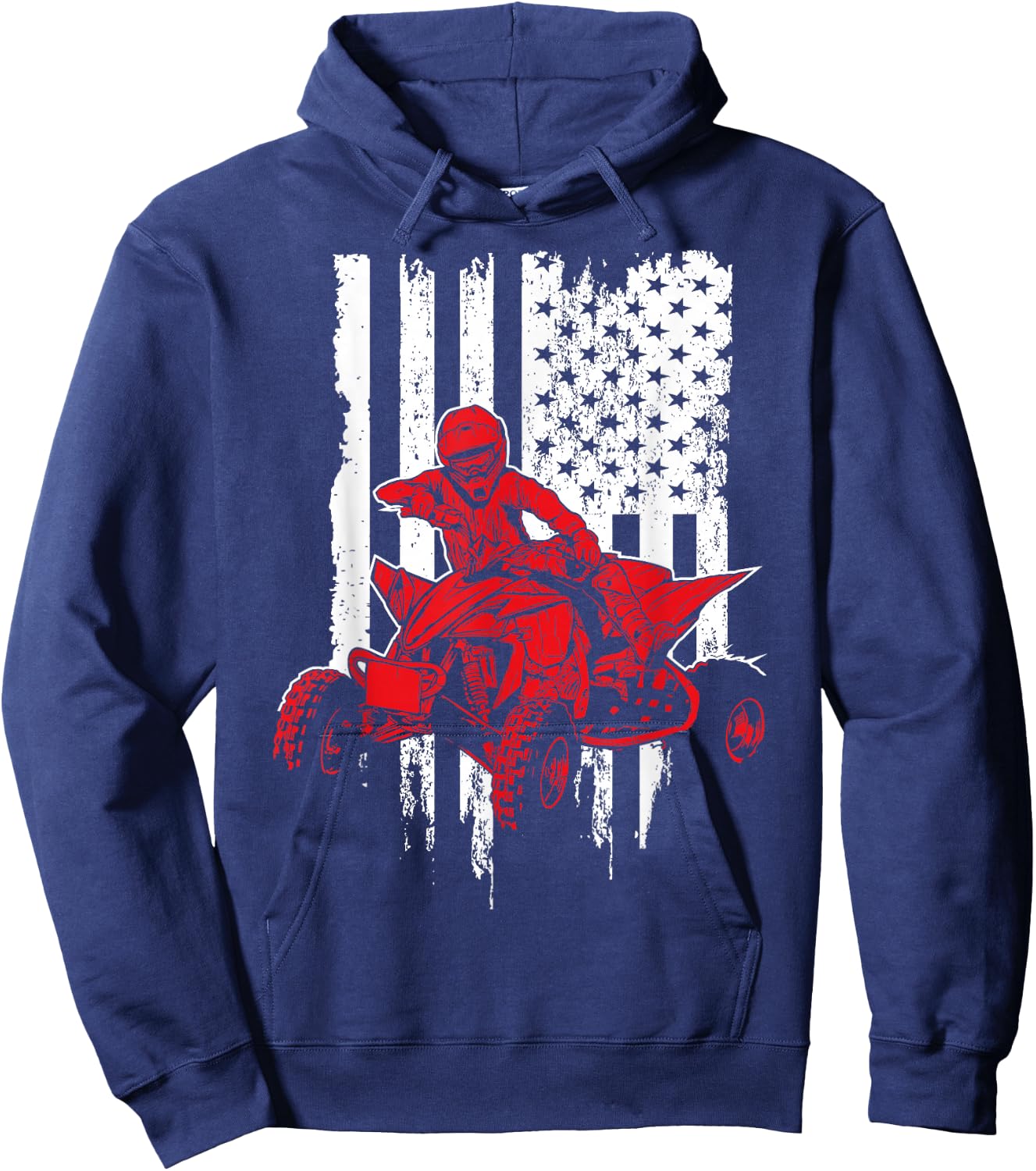 Vintage All-Terrain Vehicles Four Wheeler ATV American Flag Hoodie - Hoodie | Navy