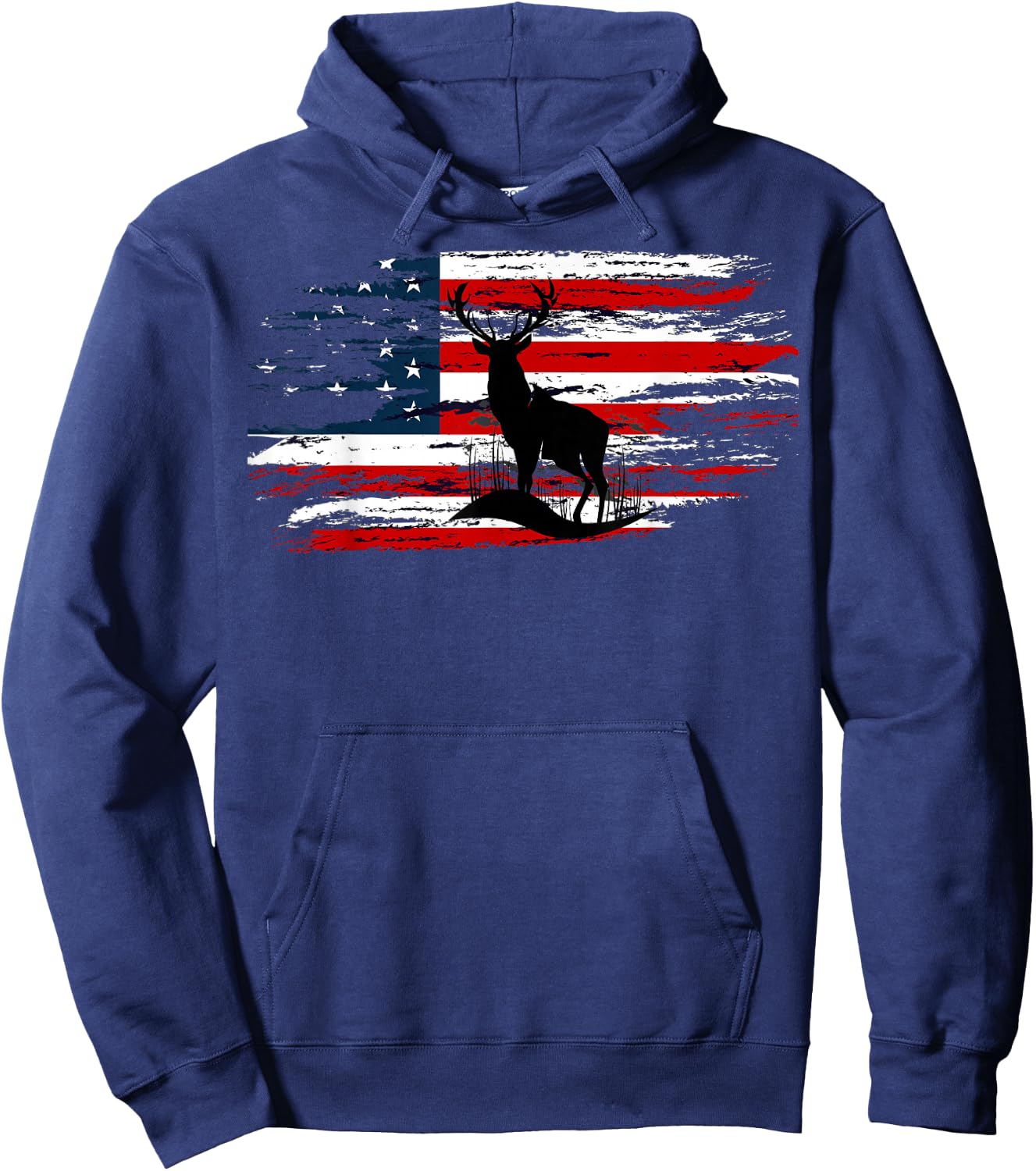 American Deer Hunter Patriotic Vintage US Flag Hunting Hoodie - Hoodie | Navy