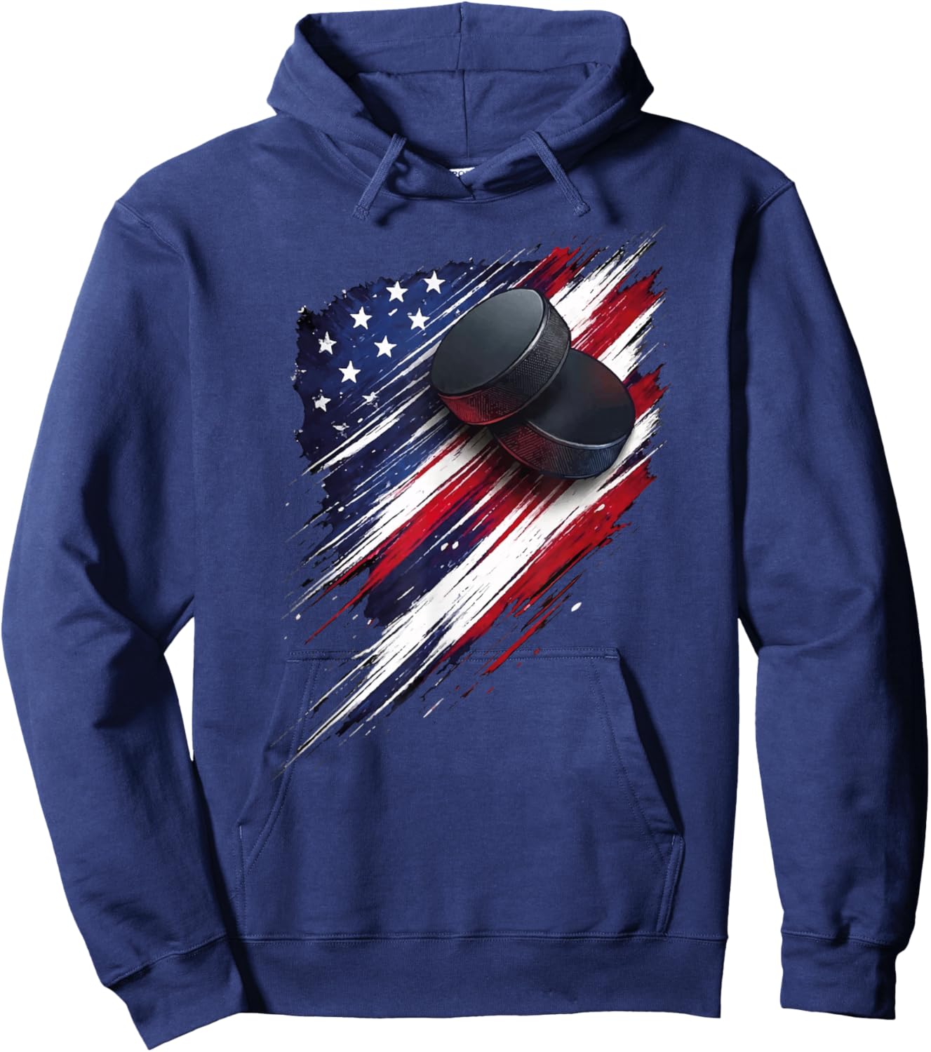 Ice Hockey American Flag 4th of July Boys Kids Hoodie - Hoodie | Navy