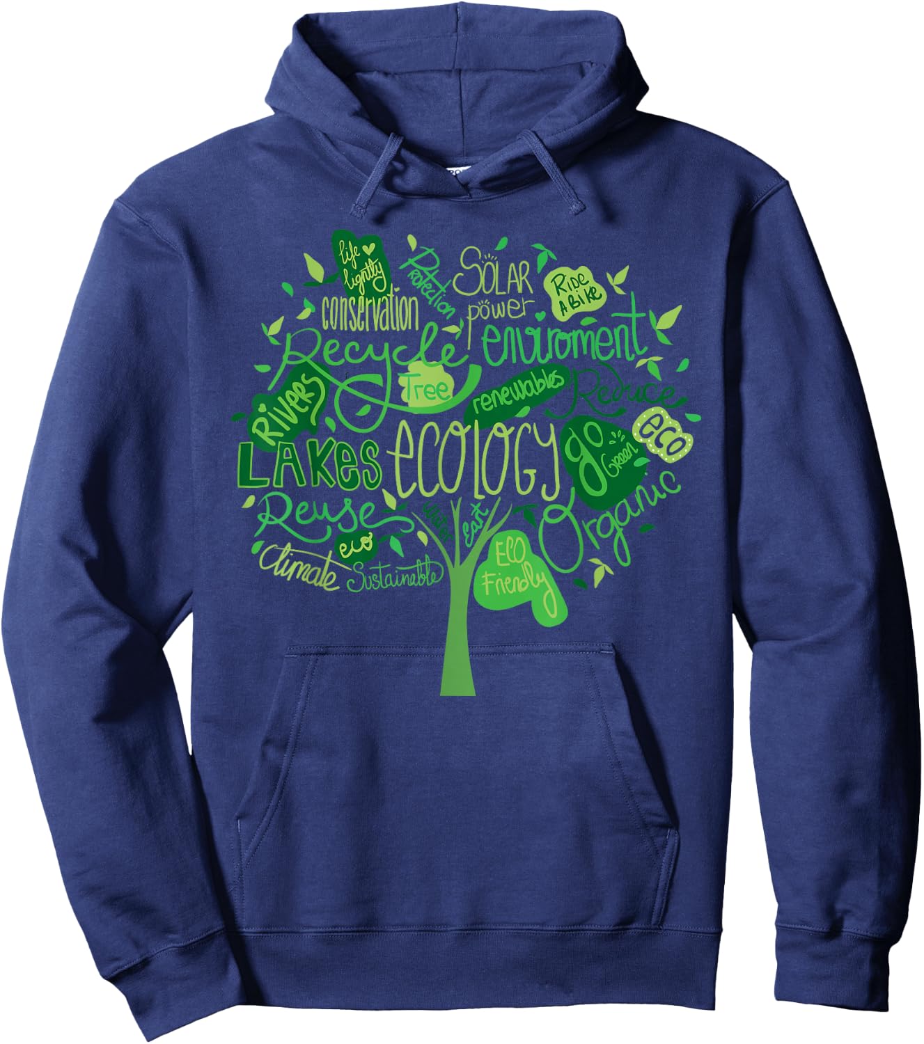Ecology and Environmental with Green Tree Word Cloud Hoodie - Hoodie | Navy