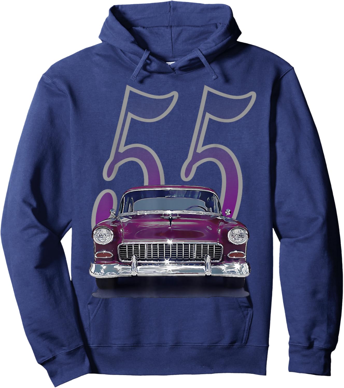 1955 55 Bel air Vintage 50s Silhouette Classic Old Hot Rod Hoodie - Hoodie | Navy
