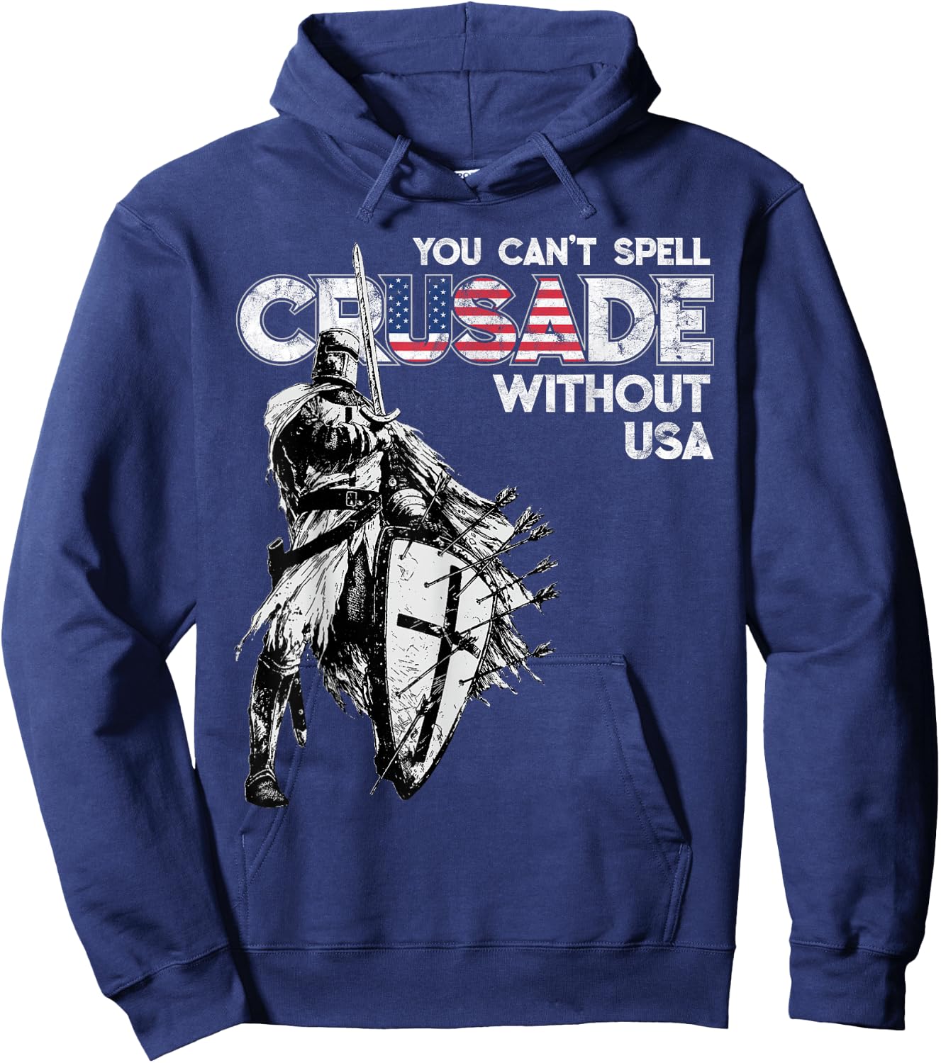 USA Crusade Design Knights Templar American Flag, Distressed Hoodie - Hoodie | Navy