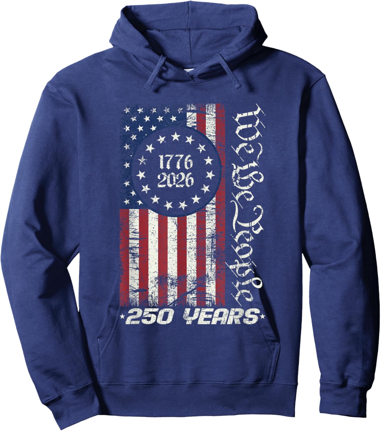 Retro American Flag 250 Years Freedom Heritage Commemoration Hoodie - Hoodie | Navy