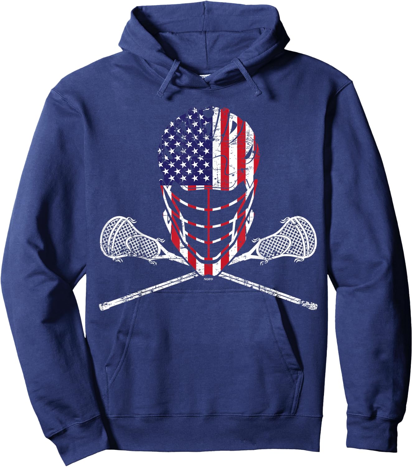 Lacrosse Helmet and Sticks, American Flag Lax Helmet Hoodie - Hoodie | Navy
