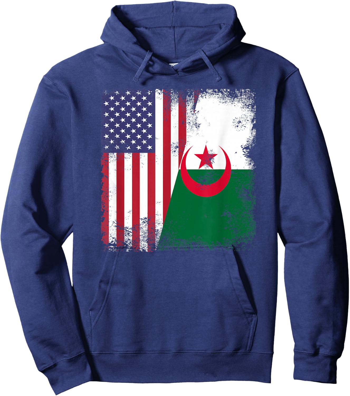 Half Algerian Flag | Vintage Algeria USA Gift Hoodie - Hoodie | Navy