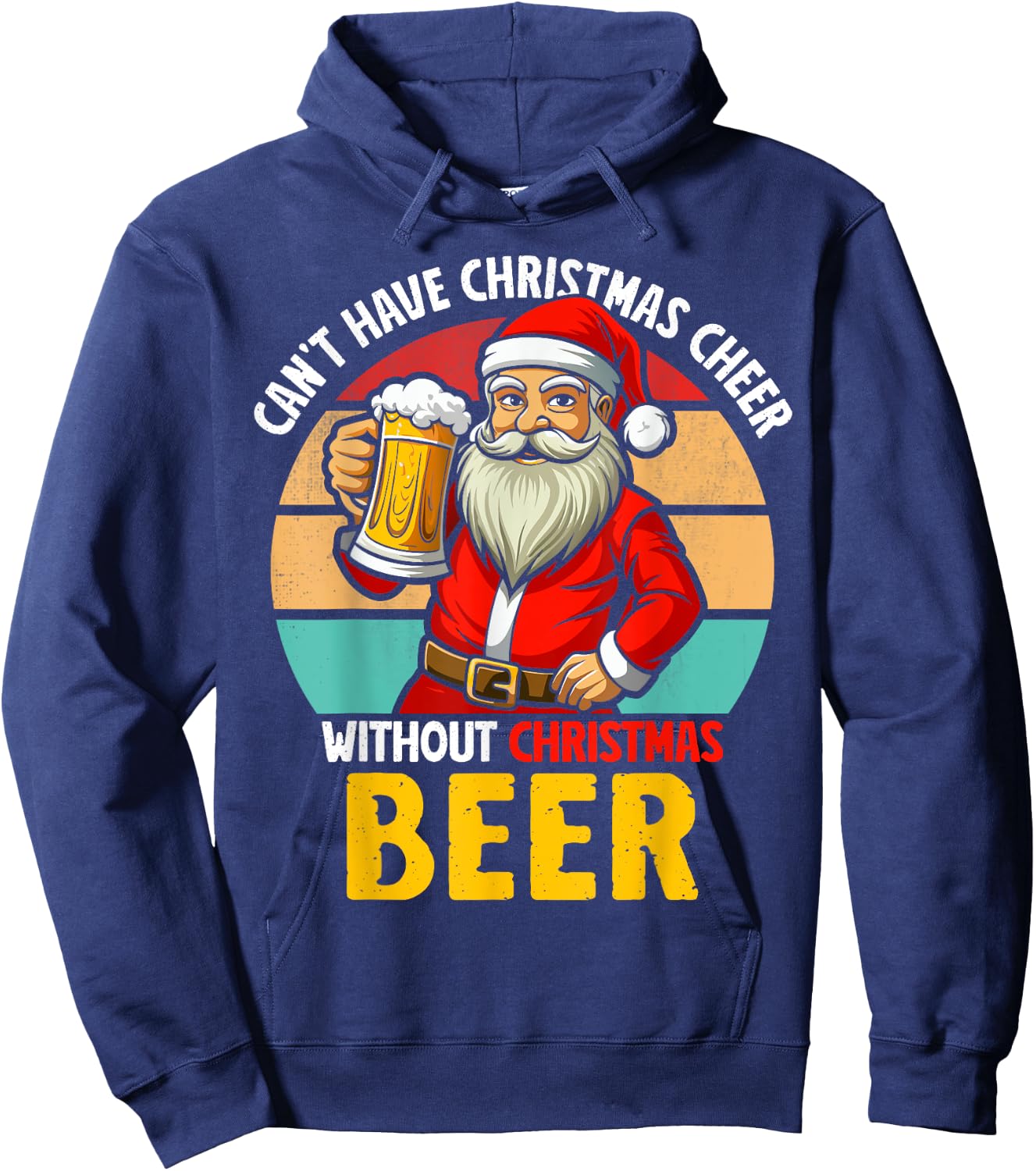 Santa Claus Christmas Beer Drinking Funny 2024 Xmas Party Hoodie - Hoodie | Navy